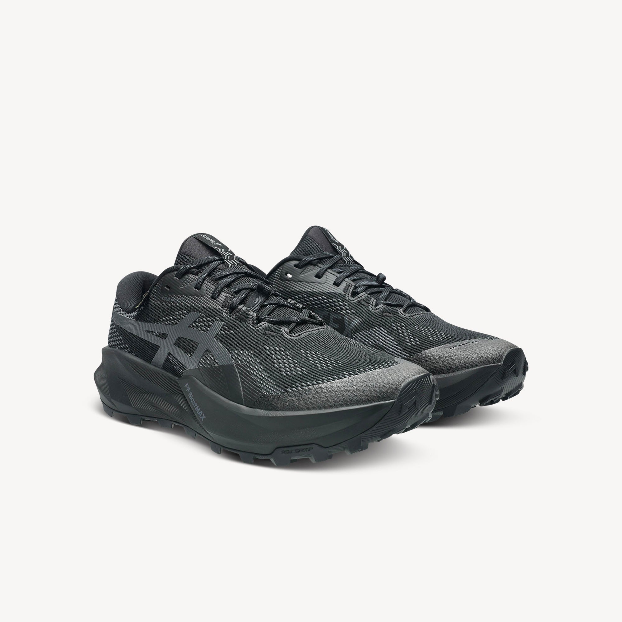Side view of ASICS Gel-Trabuco 14 GTX Black/Graphite Grey men's – GORE-TEX waterproof trail running shoe. Shop now at ProFeet Footwear.