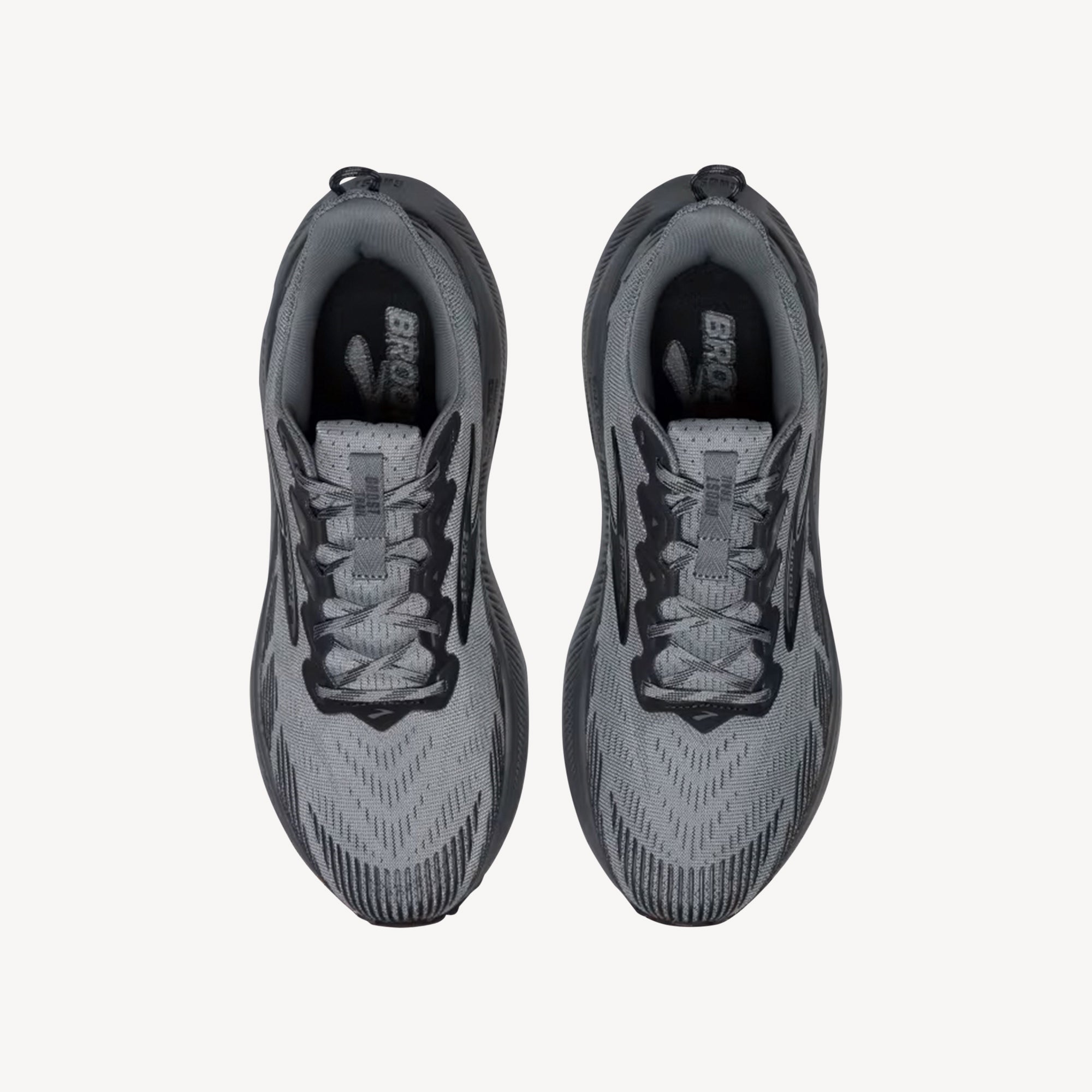 Top view of Brooks Ghost Trail Gray/Gray/Blackened Pearl men's – trail running shoe with durable grip outsole and protective cushioning. Shop now at ProFeet Footwear.