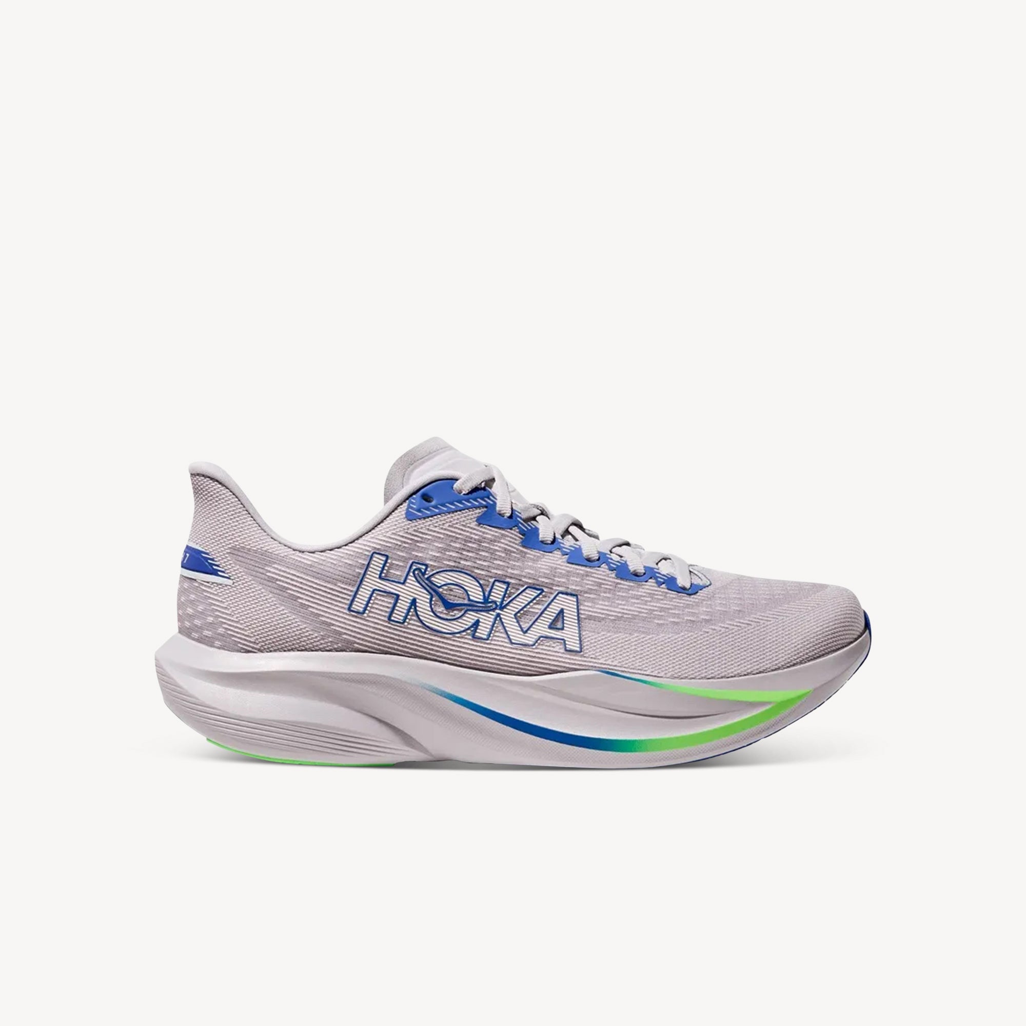 Hoka Mach 7 Virtual Blue/Soft Cobalt men's – lightweight, responsive speed training shoe for road running. Shop now at ProFeet Footwear.