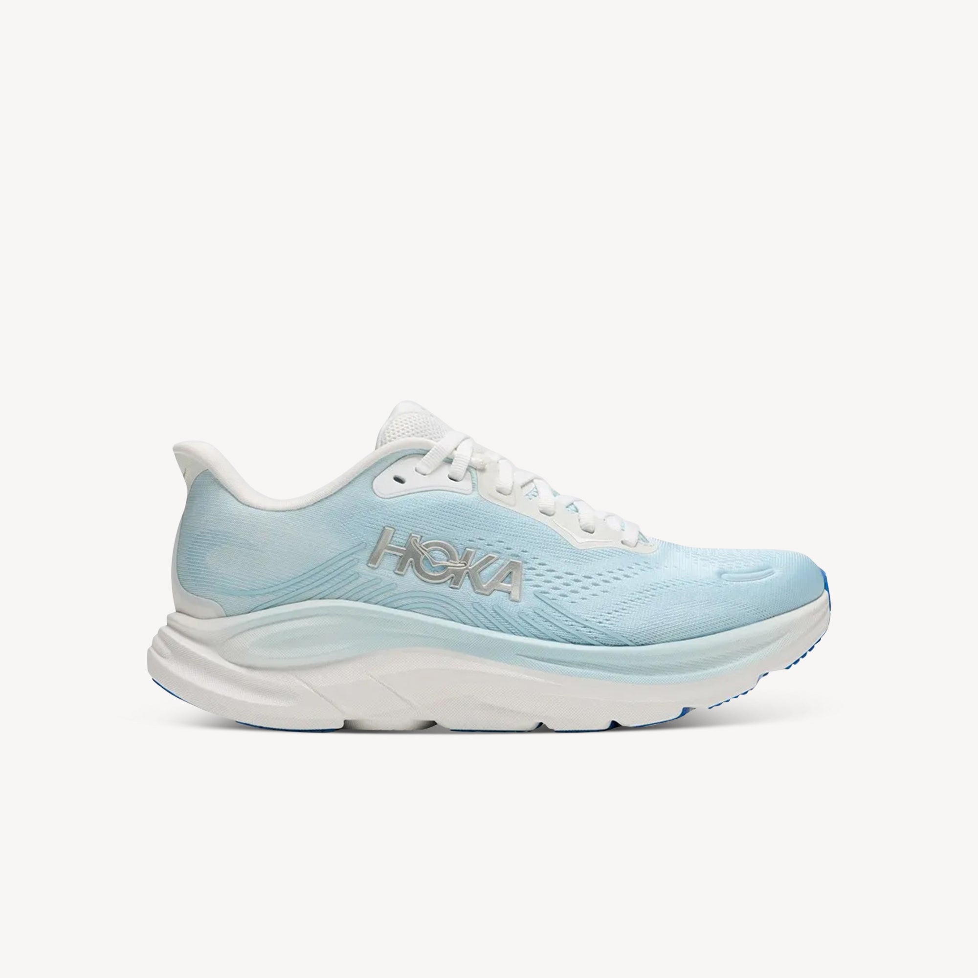 Hoka Clifton 11 Frost/Glimmering Blue women's – lightweight max cushion daily road trainer. Shop now at ProFeet Footwear.