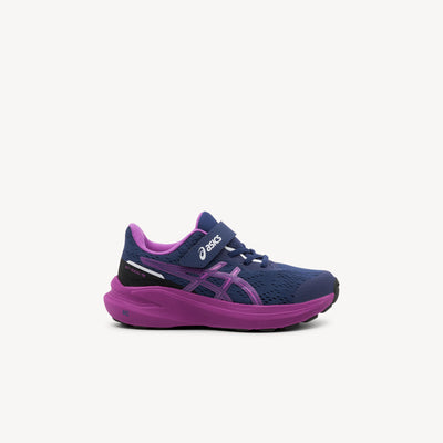 ASICS GT-1000 13 PS features reliable stability support and easy-on closure at Profeet Footwear. Purpose-built shoe for preschoolers. Expert-fitted.