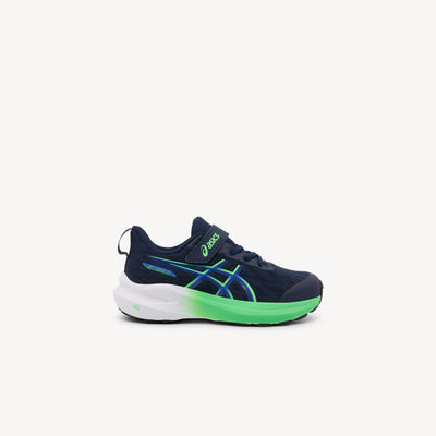 ASICS GT-1000 14 PS features reliable stability support and easy-on closure at Profeet Footwear. Purpose-built shoe for preschoolers. Expert-fitted.
