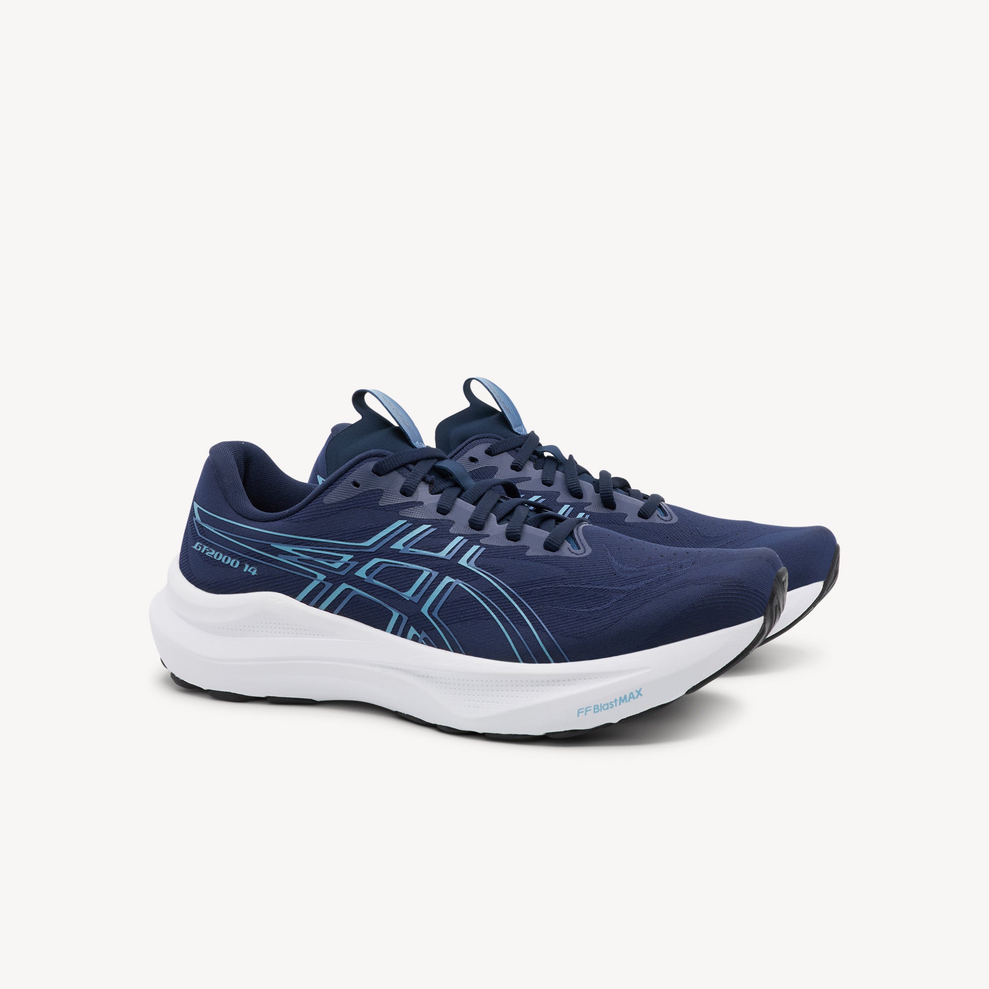 Side view of ASICS GT-2000 14 features advanced stability technology and responsive comfort at Profeet Footwear. Purpose-built running shoe for men. Expert-fitted.