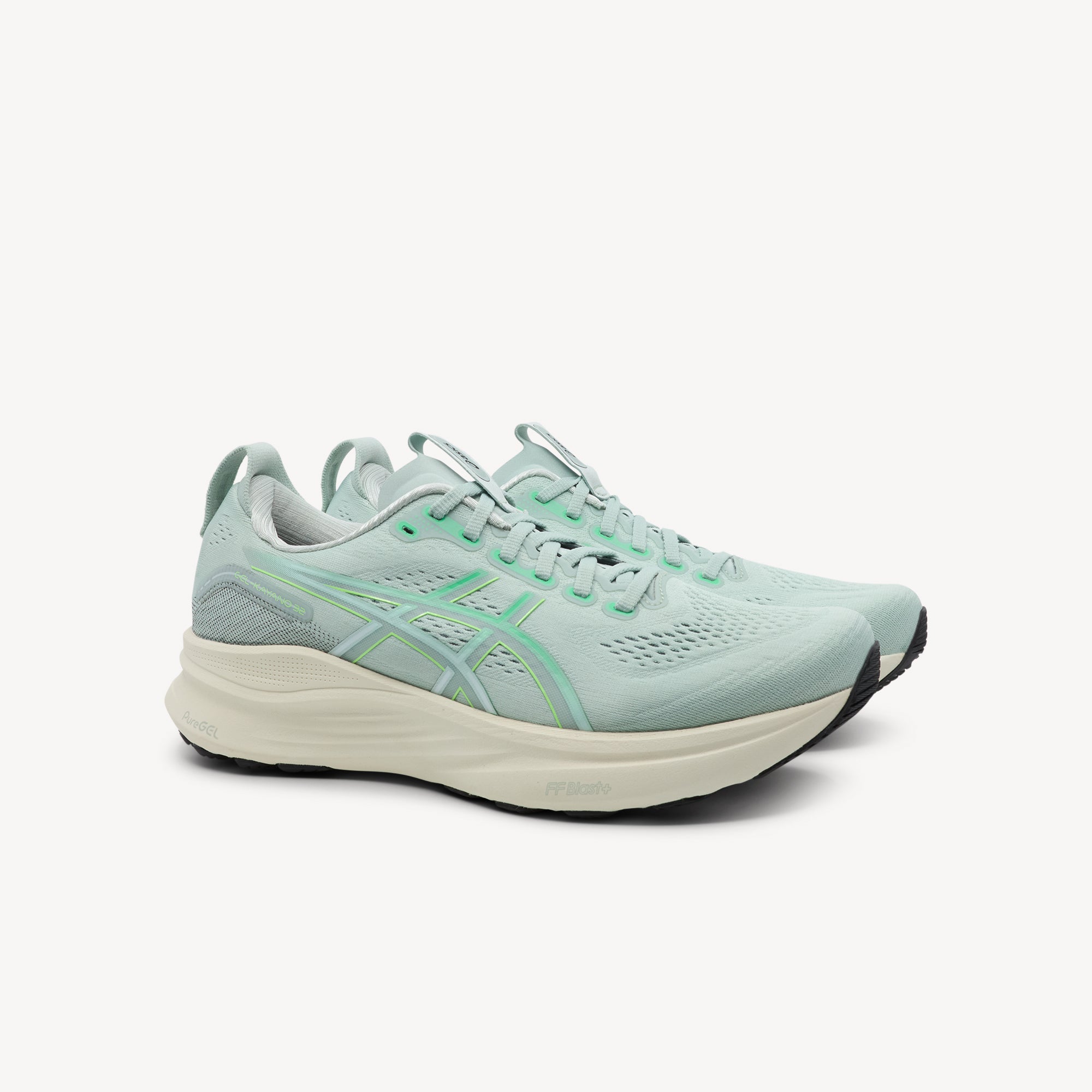 Side view of ASICS GEL-KAYANO 32 features premium stability technology and maximum cushioning at Profeet Footwear. Purpose-built running shoe for men. Expert-fitted.