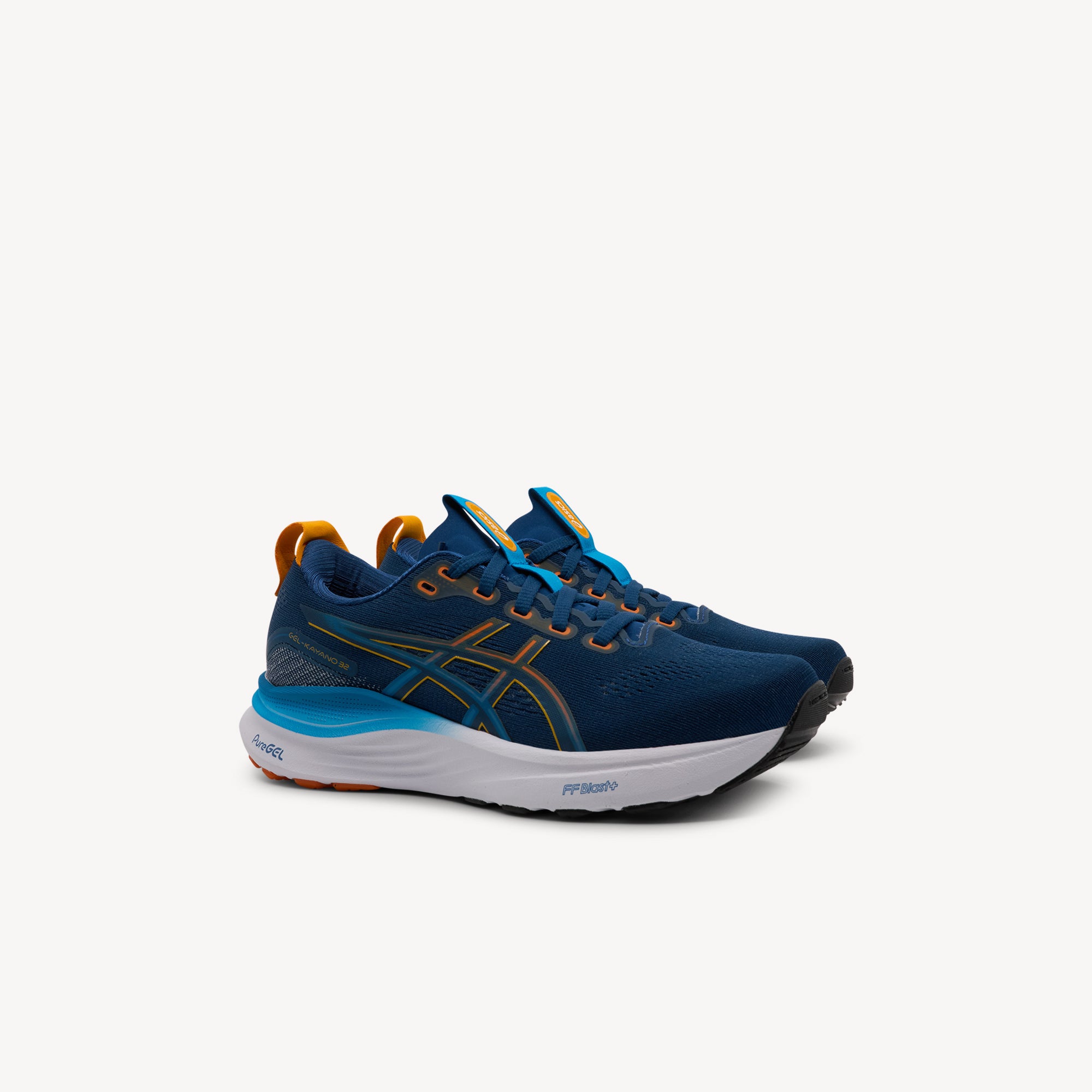 Side view of ASICS GEL-KAYANO 32 GS features premium stability technology and maximum cushioning at Profeet Footwear. Purpose-built running shoe for kids. Expert-fitted.