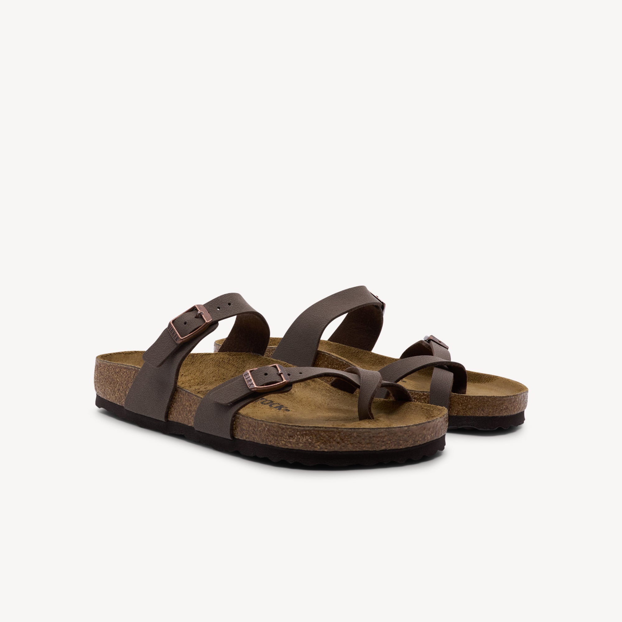 Side view of BIRKENSTOCK MAYARI features supremely comfortable criss-cross design at Profeet Footwear. Heritage-inspired sandal. Expert-fitted.