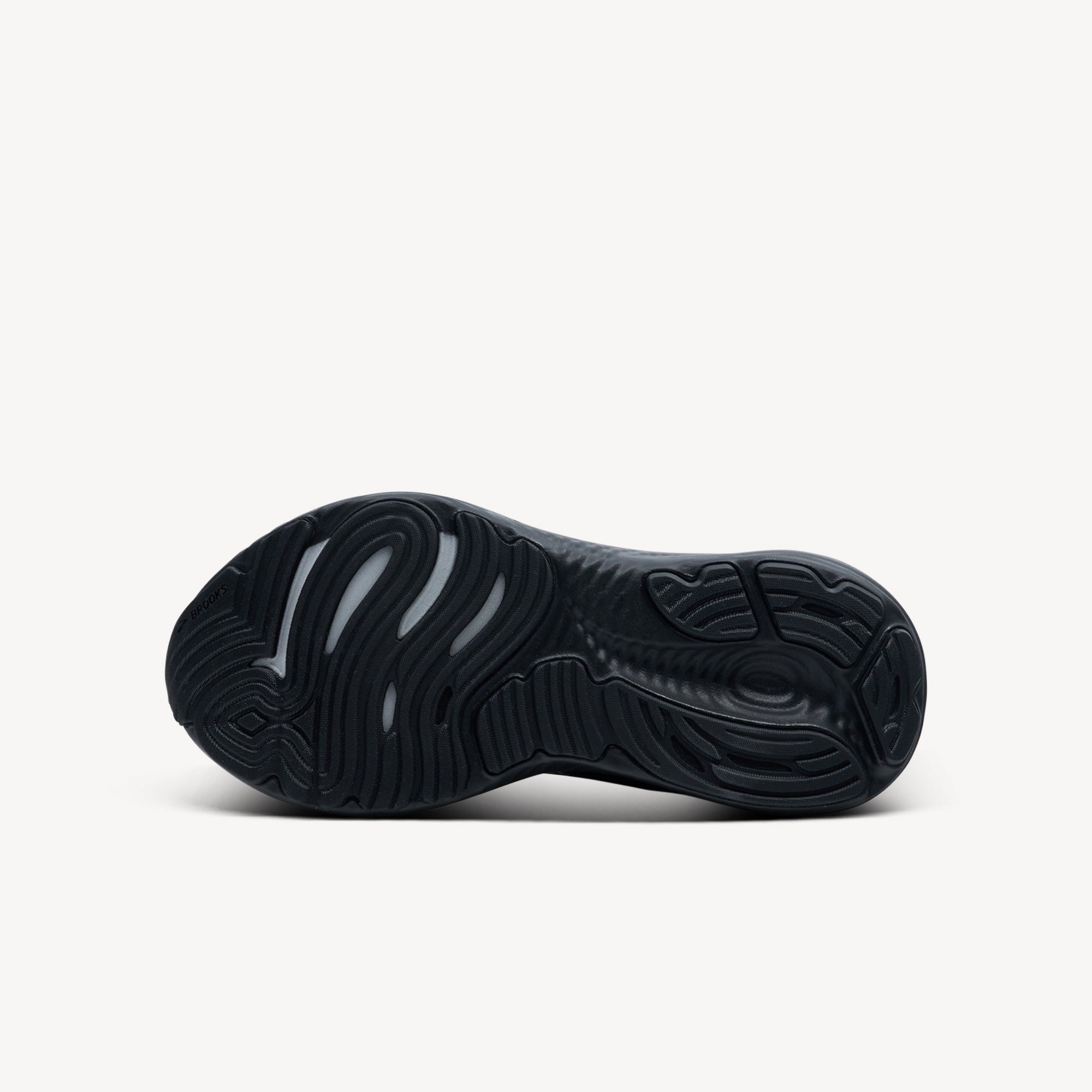 Outsole view of Brooks Glycerin 22. Durable RoadTack Rubber Outsole features strategic rubber coverage made with recycled materials.