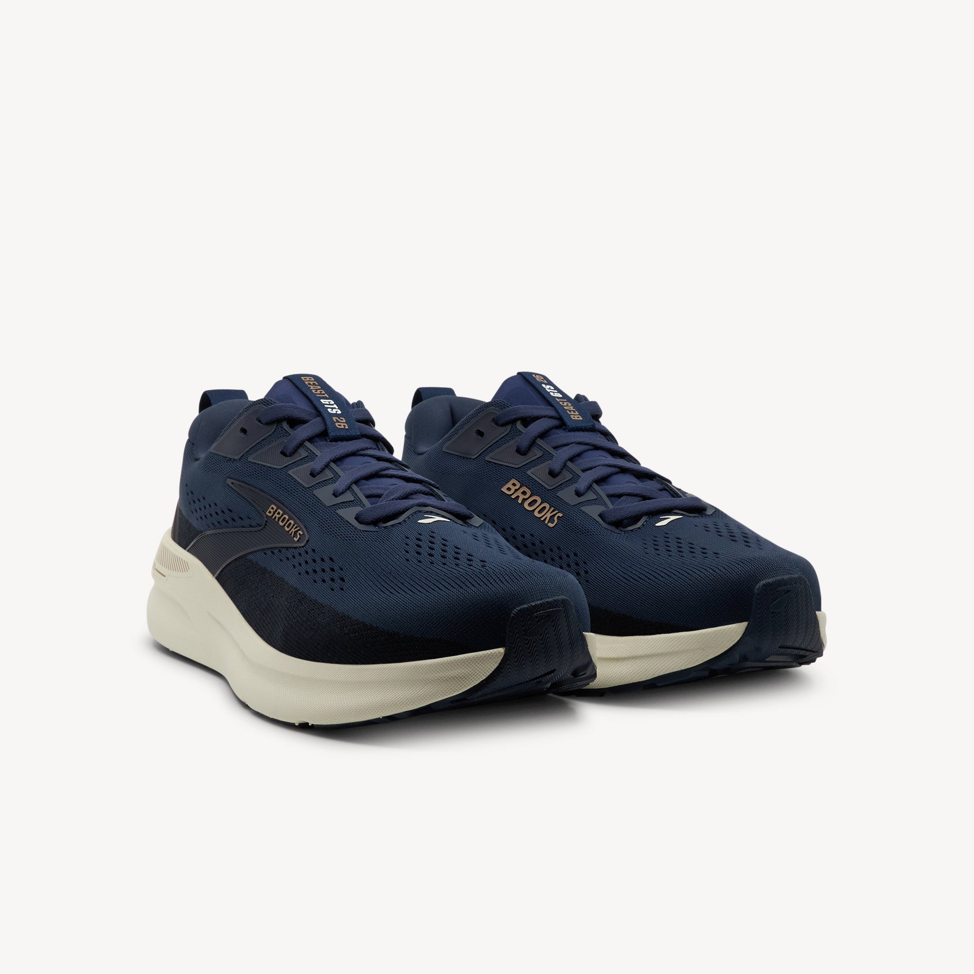 Side view of BROOKS BEAST GTS 26 features innovative GuideRails support and durable cushioning at Profeet Footwear. Maximum support walking shoe for men. Expert-fitted.