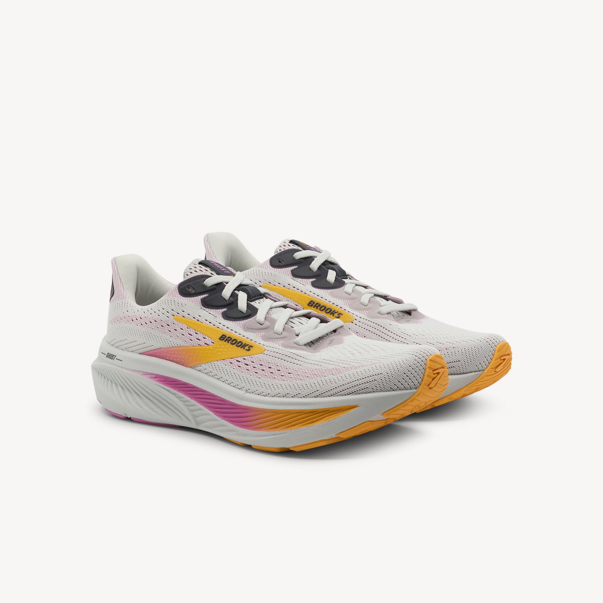 Side view of Brooks Ghost 17 features versatile cushioning at Profeet Footwear. CarbonNeutral® trainer with nitrogen-infused technology for smooth reliable ride.