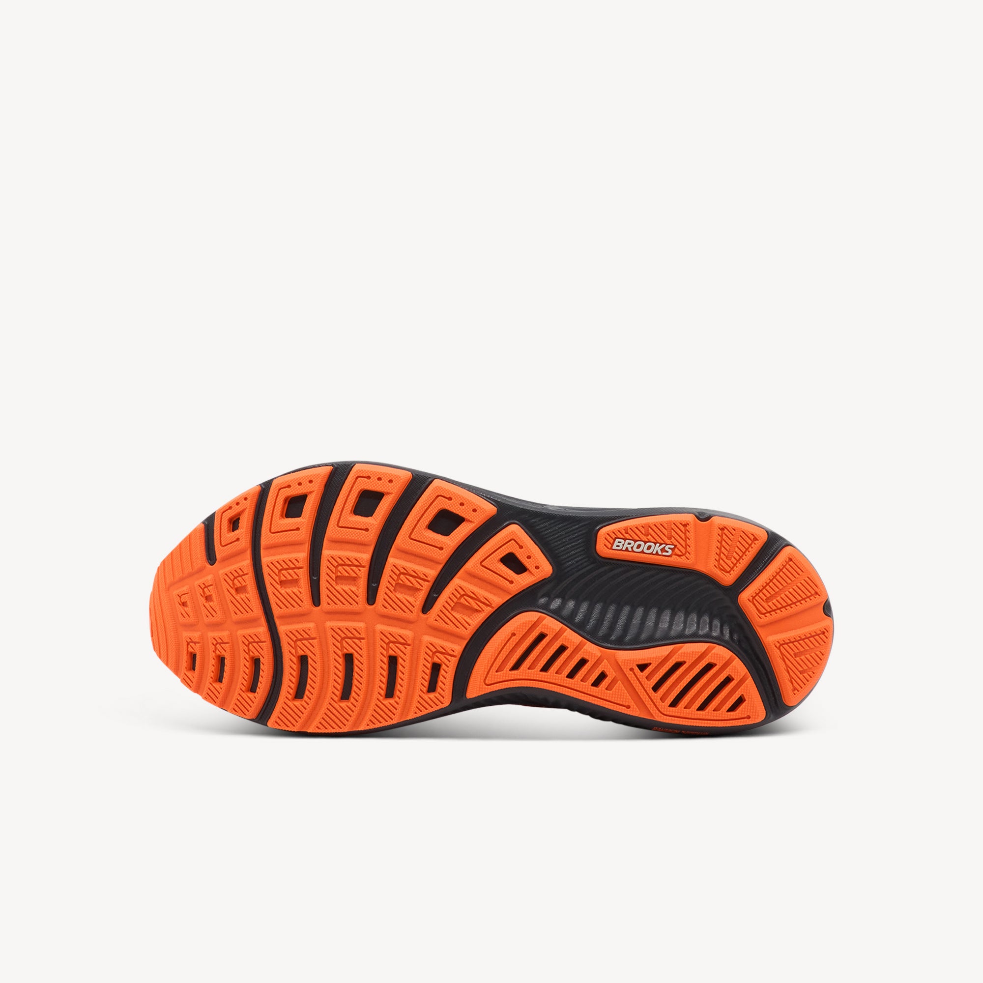 Outsole view of Brooks Ghost 17 featuring smooth transitions and updated midsole geometry. Shop now at Profeet Footwear.