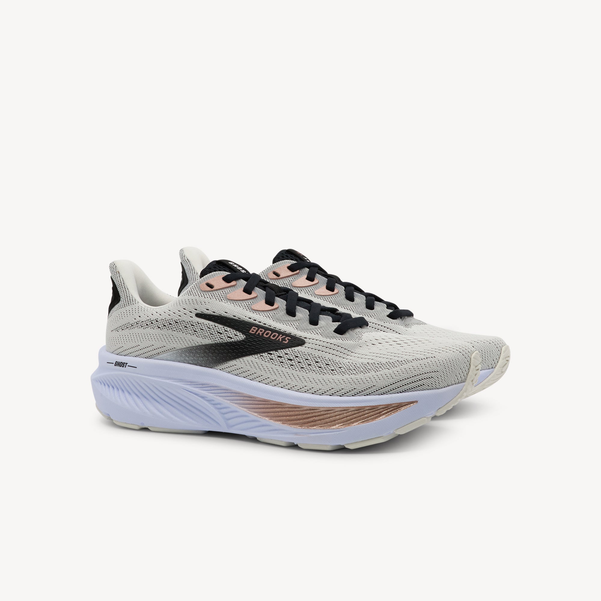 Side view of BROOKS GHOST 17 features balanced cushioning and versatile performance at Profeet Footwear. Purpose-built running shoe for women. Expert-fitted.