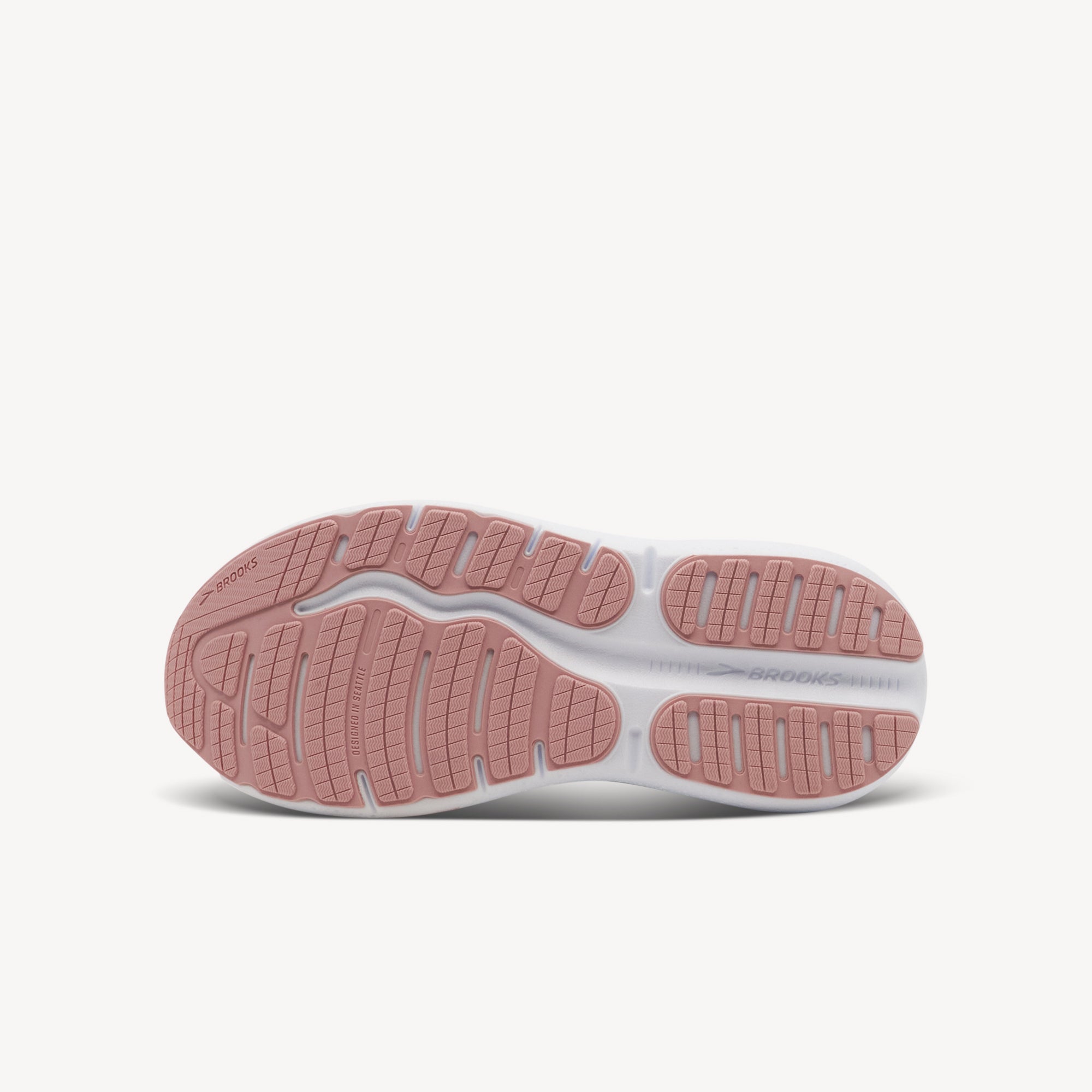 Outsole view of Brooks Ghost Max 2. Broad Stable Base delivers inherent stability with raised sidewalls. Shop now at Profeet Footwear.