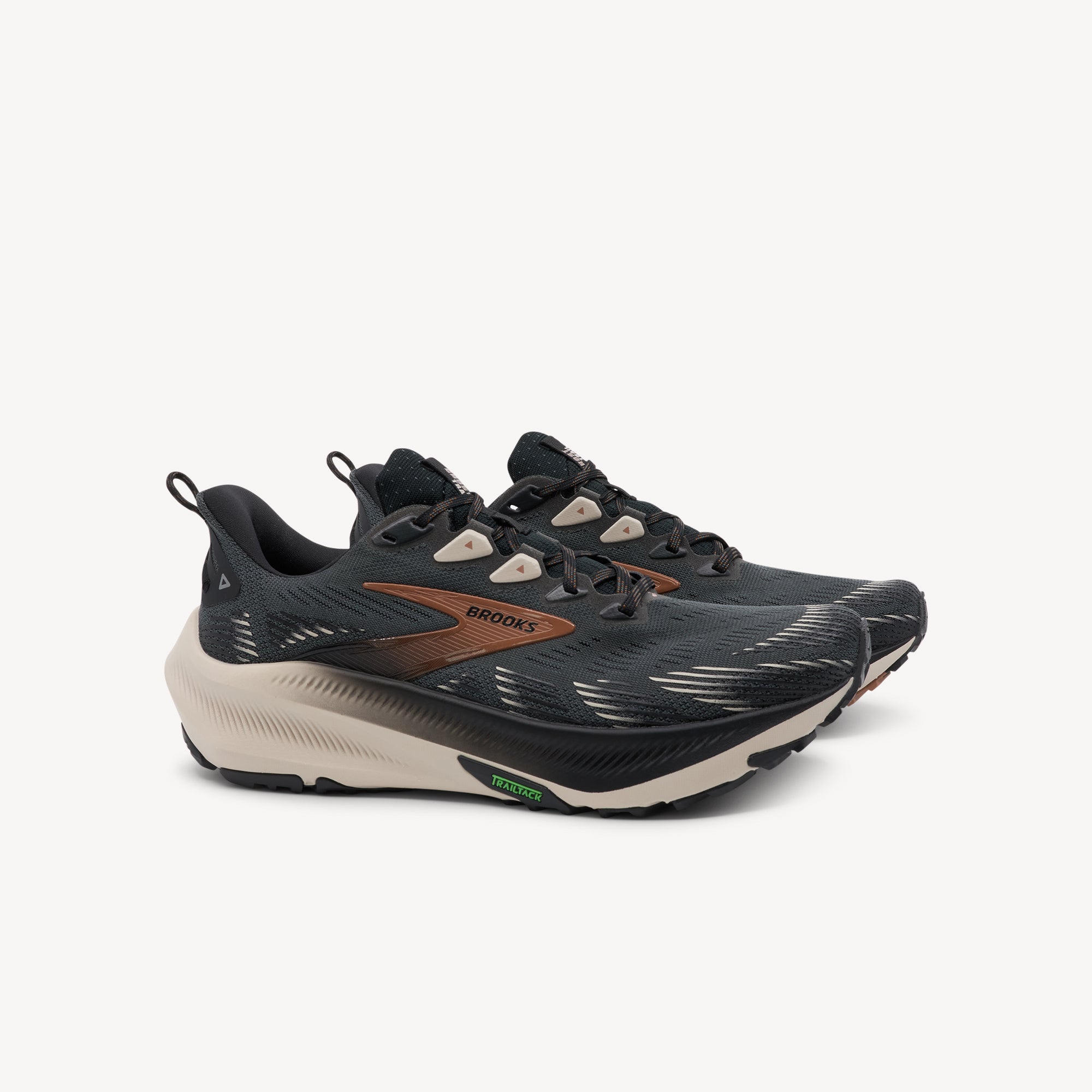 Side view of BROOKS GHOST TRAIL features versatile cushioning and trail-ready performance at Profeet Footwear. Purpose-built trail shoe for men. Expert-fitted.