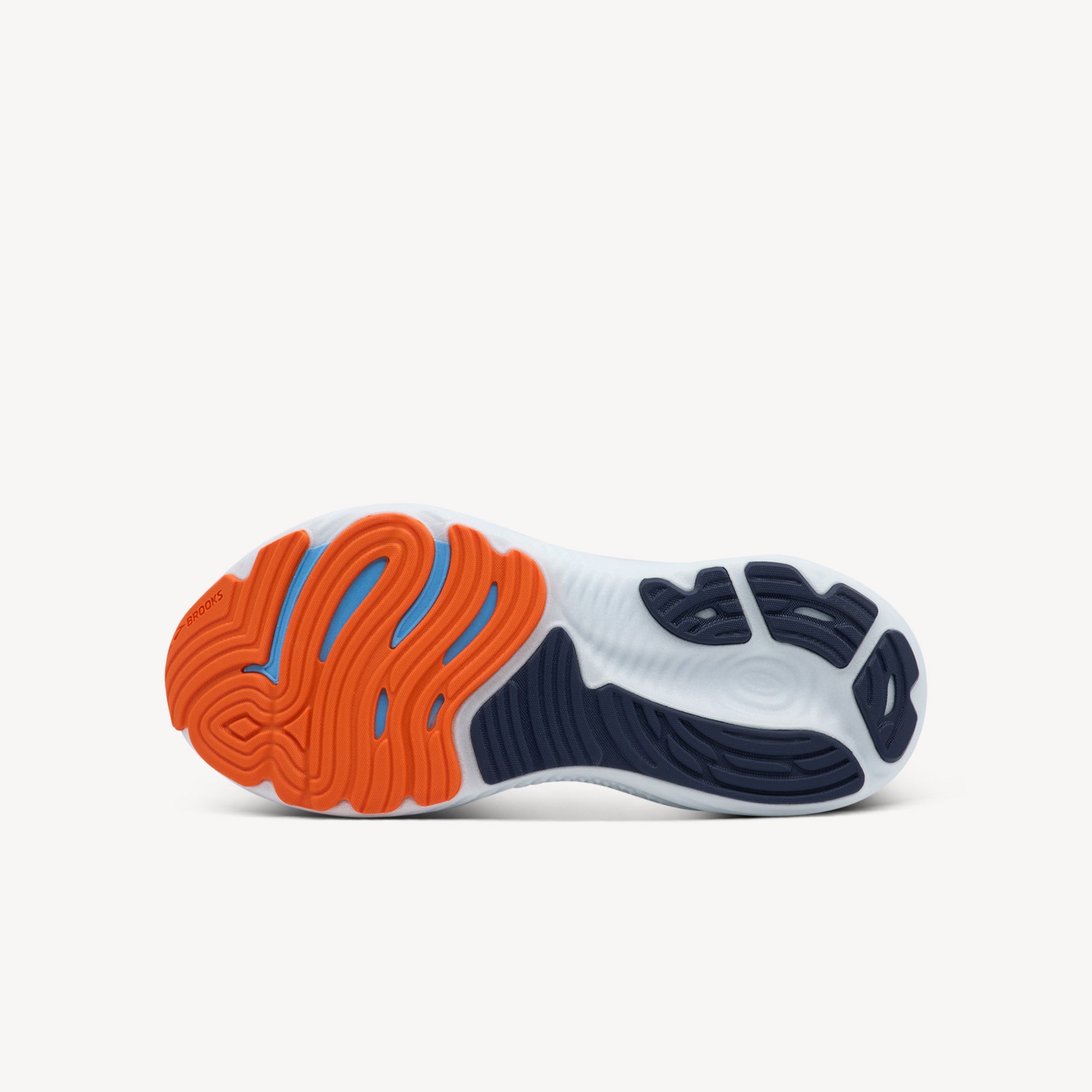 Outsole view of Brooks Glycerin GTS 22. Premium Durability offers improved outsole coverage with durable rubber construction providing reliable traction and long-lasting wear justifying premium investment. Shop now at Profeet Footwear.