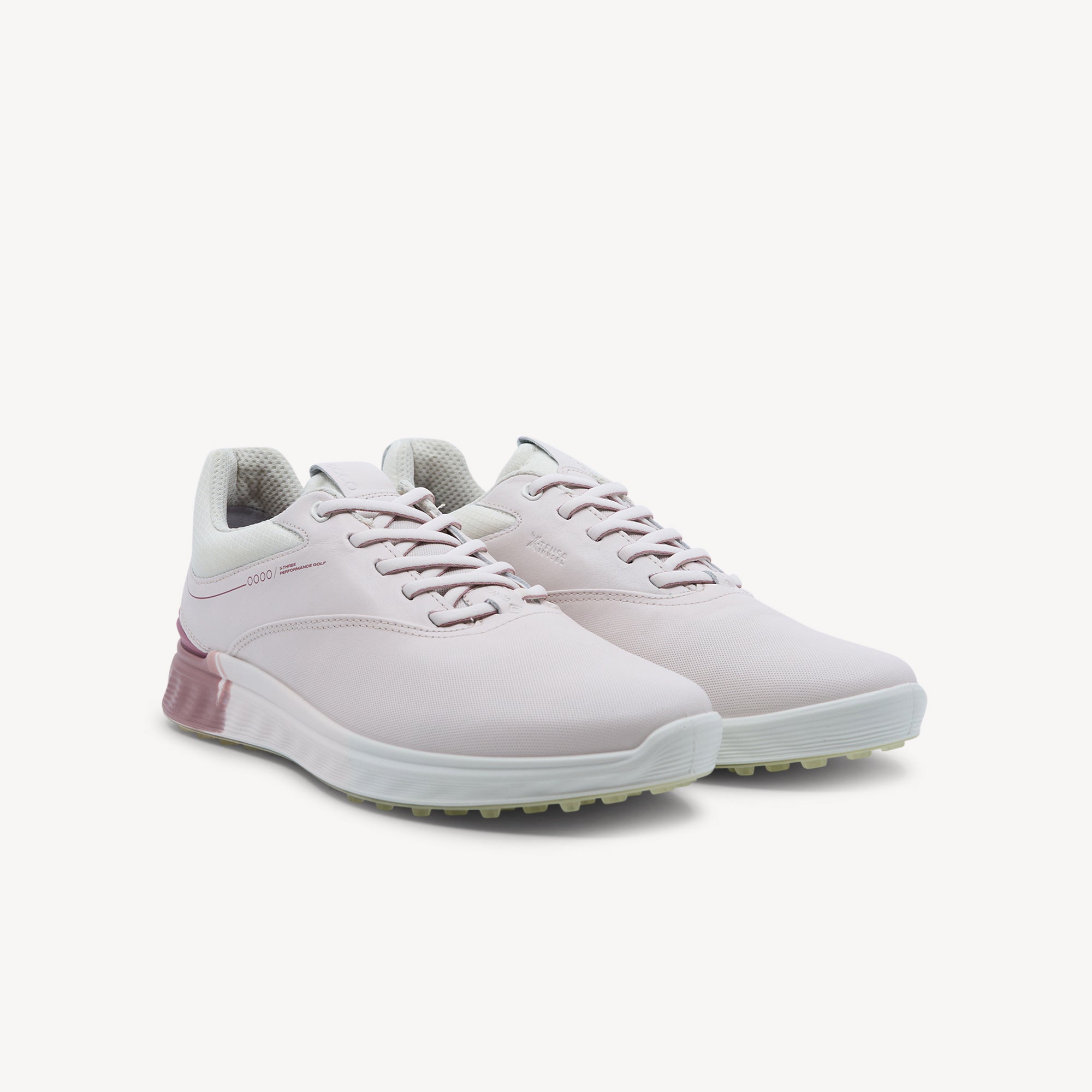 Side view of Shop Ecco Golf S-Three womens in Delicacy/Blush. Premium leather, 100% waterproof, X-Tensa stability. Course to clubhouse. Expert-fitted. Locally-loved.