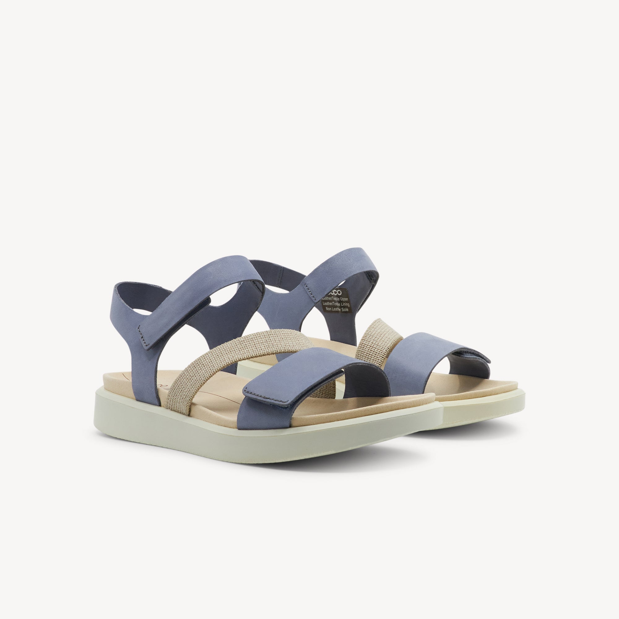 Side view of Ecco Flowt Flat Sandal Misty womens. Premium leather, adjustable straps, Fluidform comfort, minimalist design. Expert-fitted. Locally-loved. Shop now.