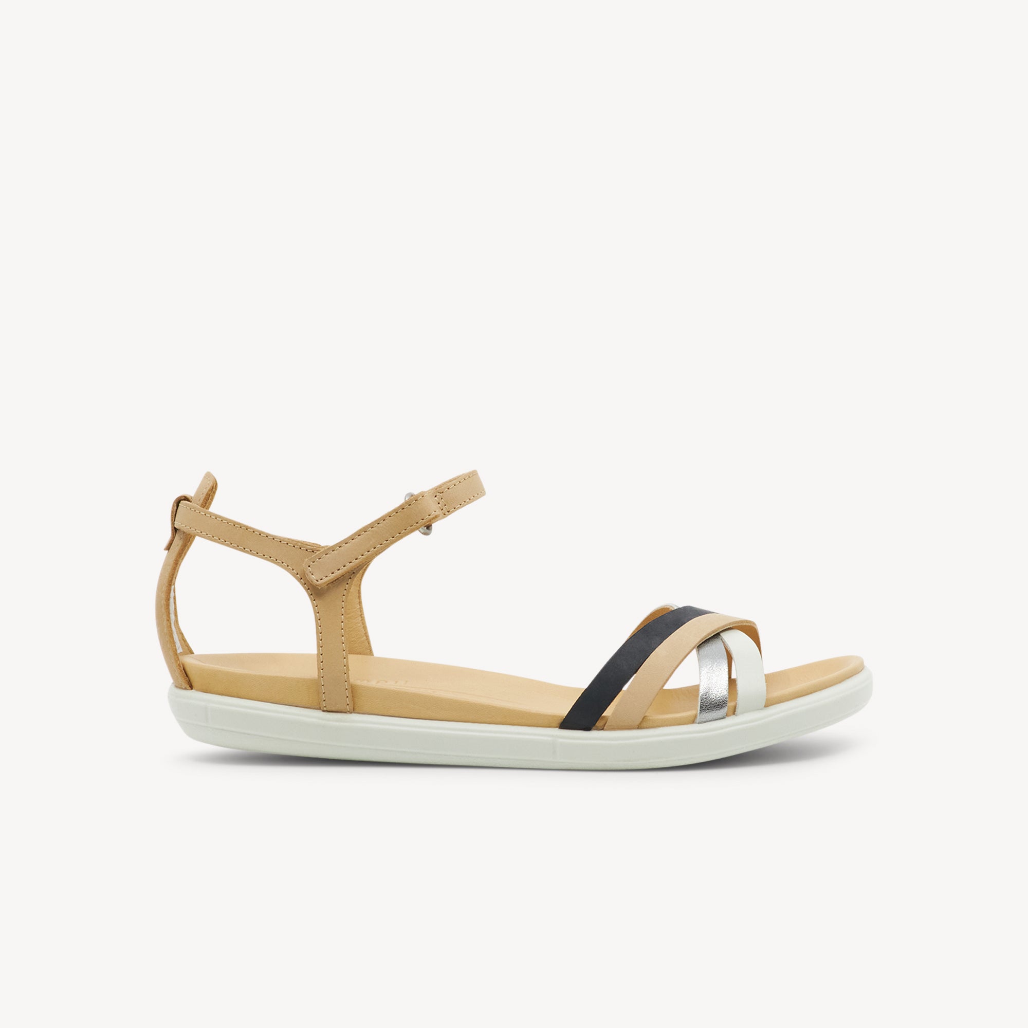 Ecco Simpil Sandal features multi-toned leather straps and anatomical footbed at Profeet Footwear. Sophisticated sandal for women. Shop now.