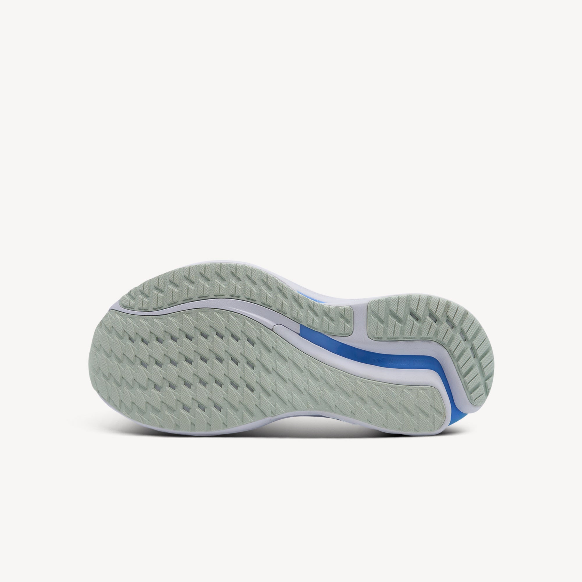 Outsole view of Mizuno Wave Inspire 21 features anatomical Wave plate at Profeet Footwear. Women's stability shoe for overpronators seeking comfort and support.