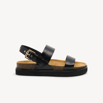 Frankie4 Hunter features dual-layer support & leather at Profeet Footwear. Black sandal with adjustable strap & podiatrist-designed comfort.