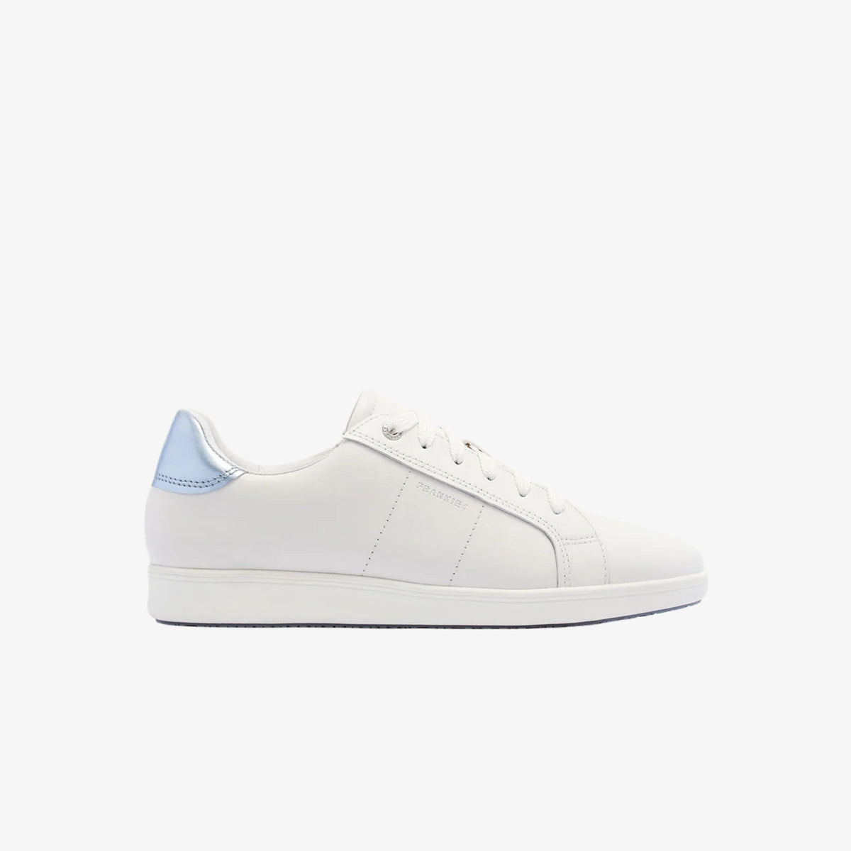Frankie4 Jackie V Soft White / Light Blue Metallic women’s leather sneaker, side view