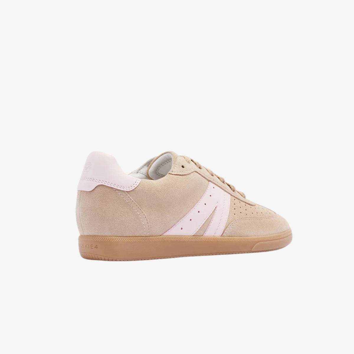 Frankie4 Levi Oat Milk Suede women's suede sneaker, back heel view