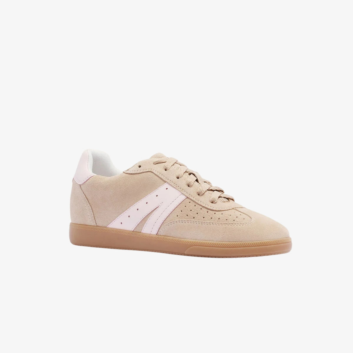 Frankie4 Levi Oat Milk Suede women's suede sneaker, three-quarter view