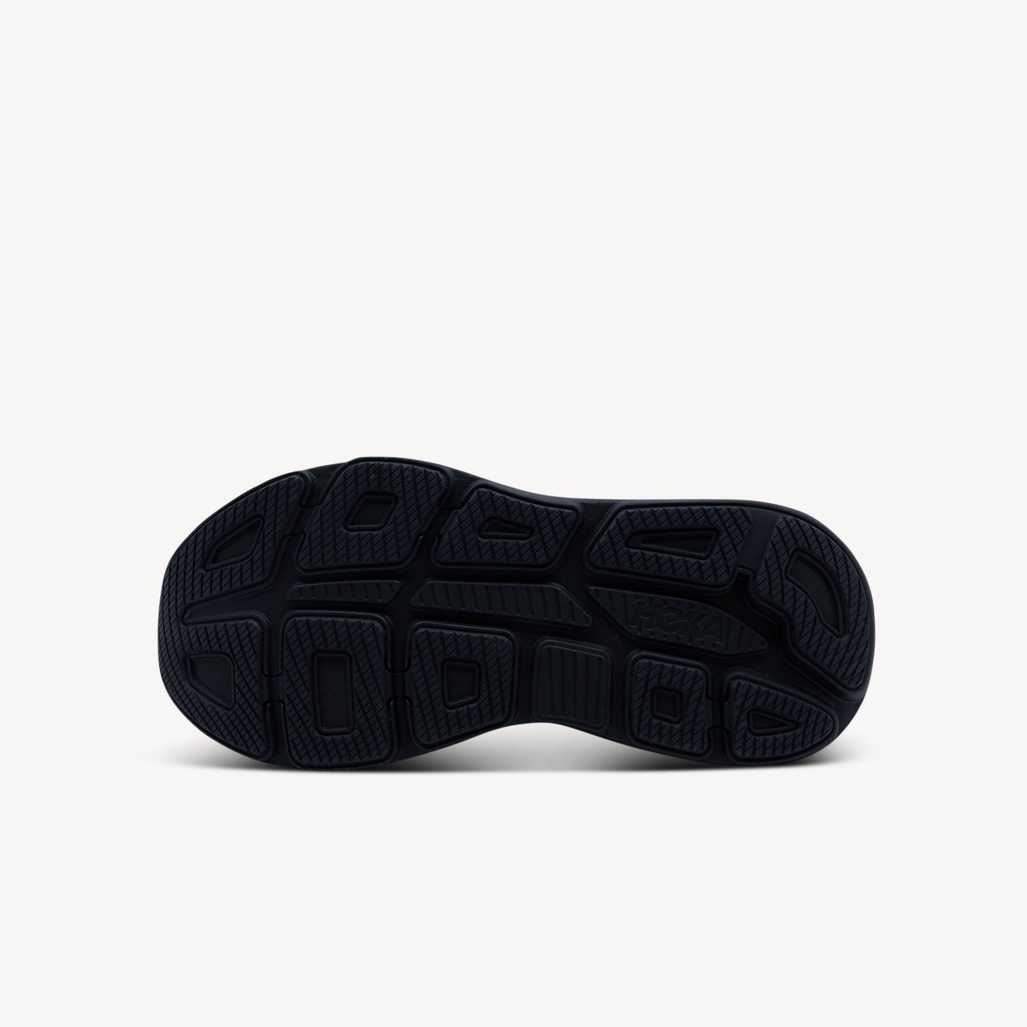 Outsole view of Hoka Bondi 9 features max cushioning at Profeet Footwear. Plush neutral trainer with extended heel geometry for all-day comfort. Shop now.