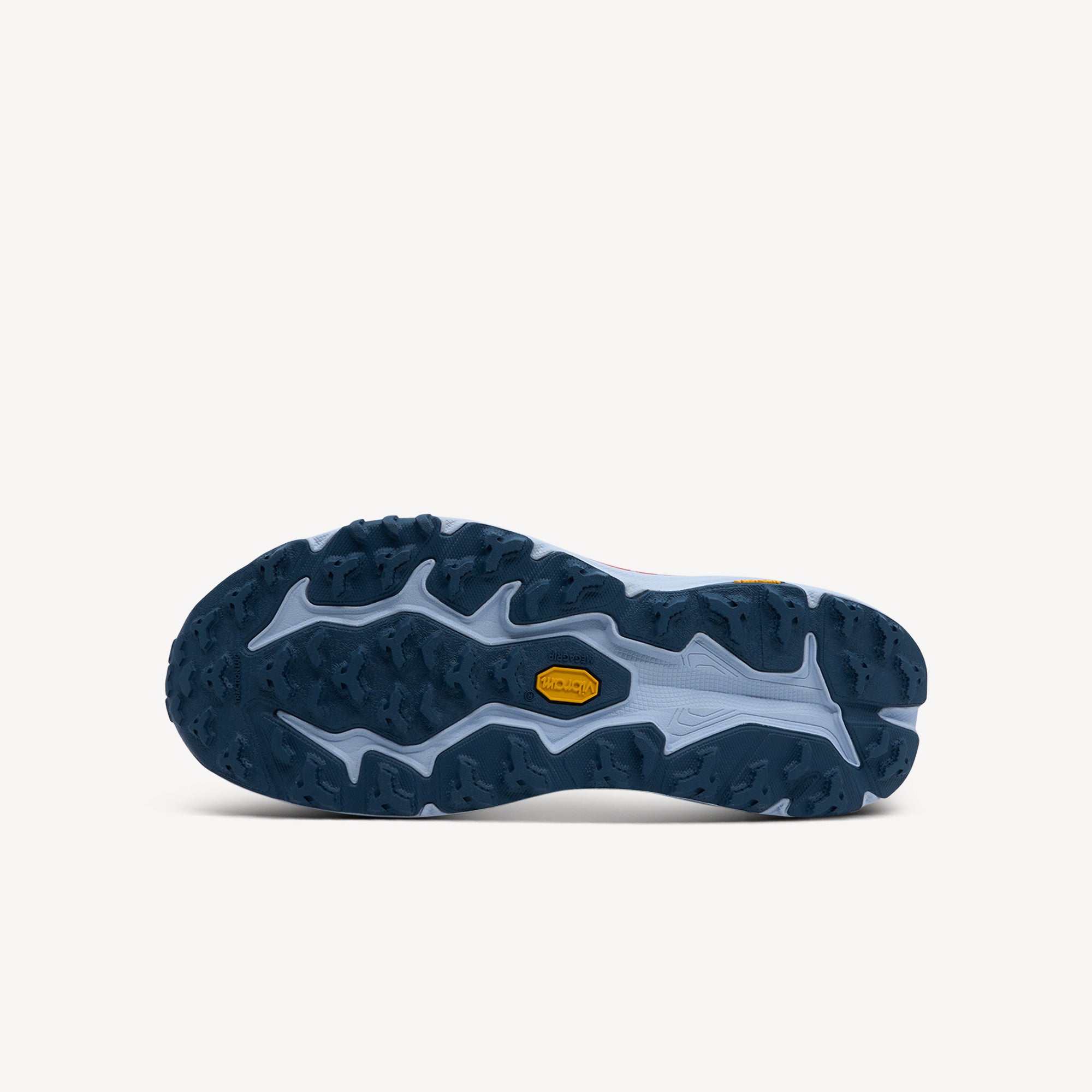 Outsole view of Hoka Speedgoat 6 features trail dominance at Profeet Footwear. Cushioned technical trail runner with 5mm lugs for rugged terrain. Shop now.