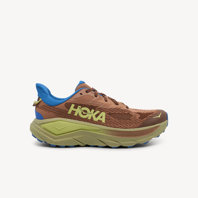 HOKA Challenger ATR 8 men's trail running shoe in maple and cardamon colorway showing maximum cushioned midsole and all-terrain outsole, available at ProFeet Footwear with expert fitting
