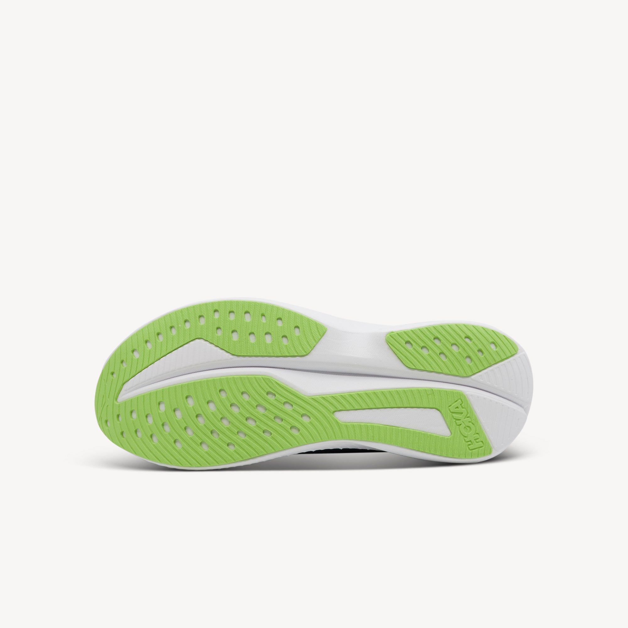 Outsole view of Hoka Mach 6 features everyday speed at Profeet Footwear. Lightweight responsive trainer with Meta-Rocker geometry for tempo runs and racing. Shop now.