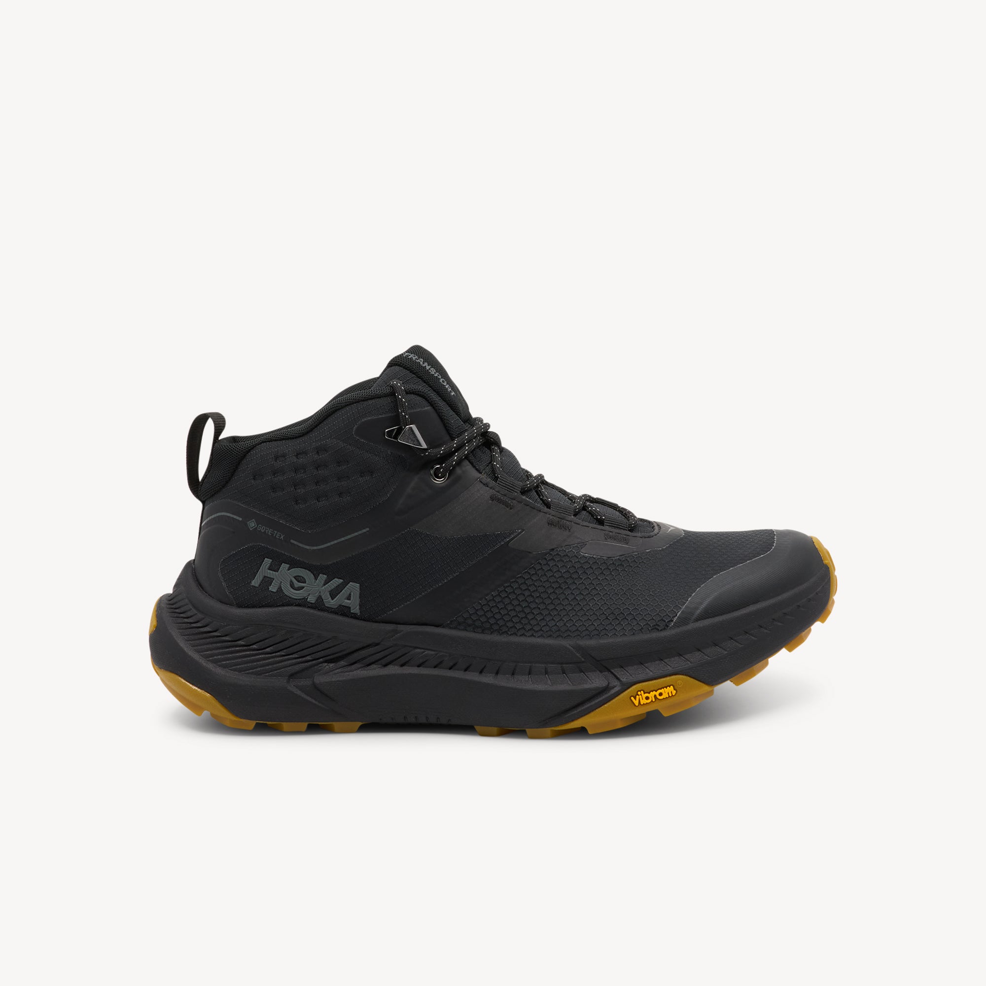 Hoka Transport Hike GTX features town-to-trail versatility at Profeet Footwear. Low-profile waterproof chukka with speed lace hooks. Shop now.