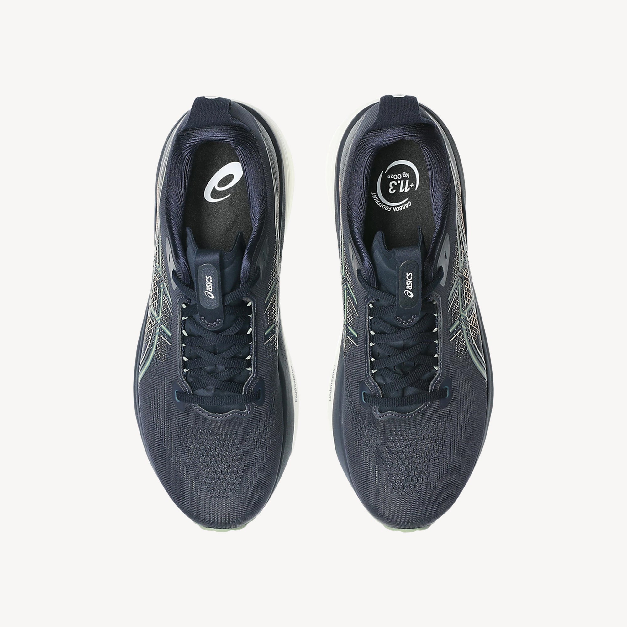 Top view of ASICS Gel-Kayano 33 Midnight/Khaki Green men's – FluidSupport stability shoe with dual-layer FF BLAST MAX cushioning. Shop now at ProFeet Footwear.
