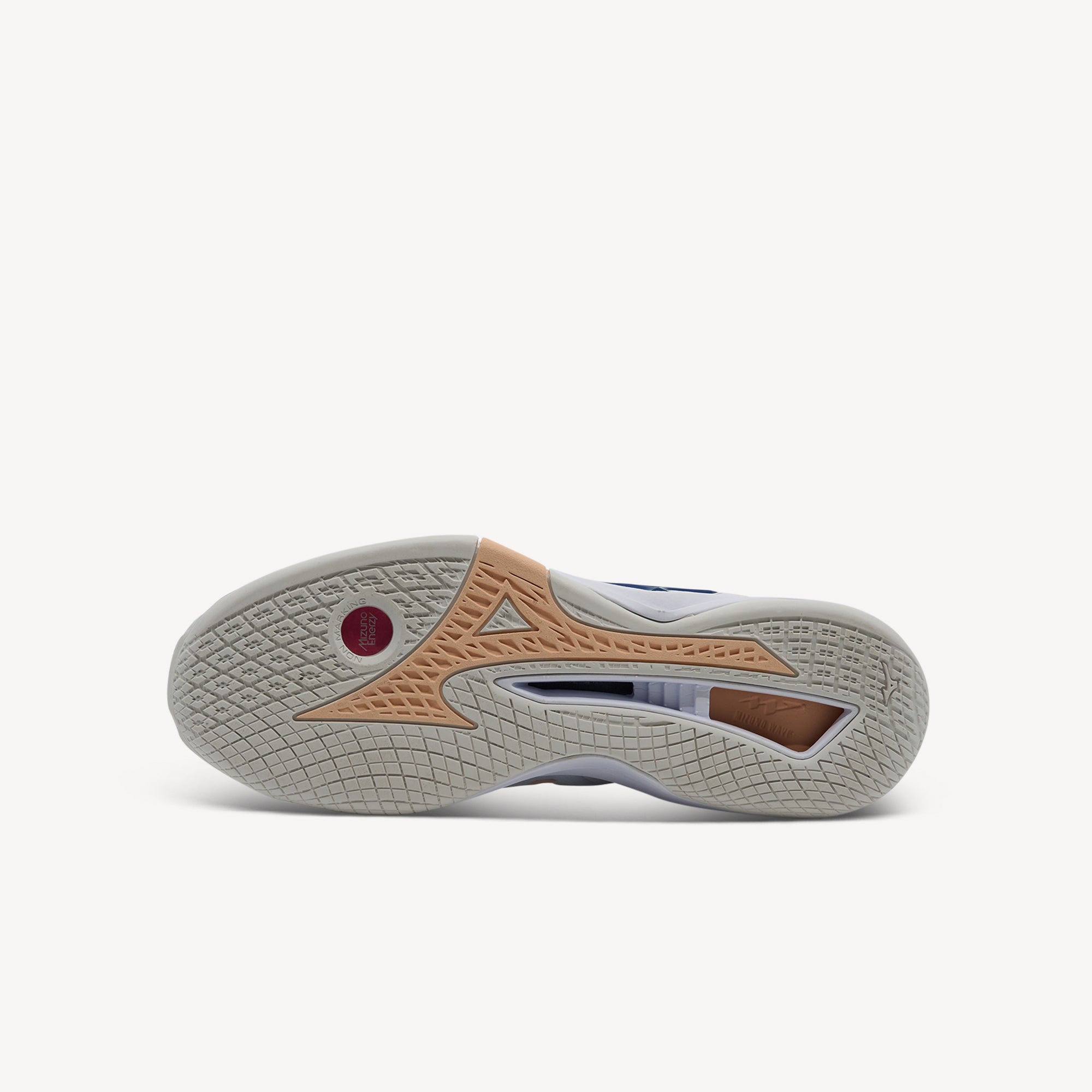 Outsole view of Mizuno Wave Stealth Neo NB features ENERZY CORE at Profeet Footwear. Women's netball shoe for high stability, dynamic cushioning and explosive court performance.