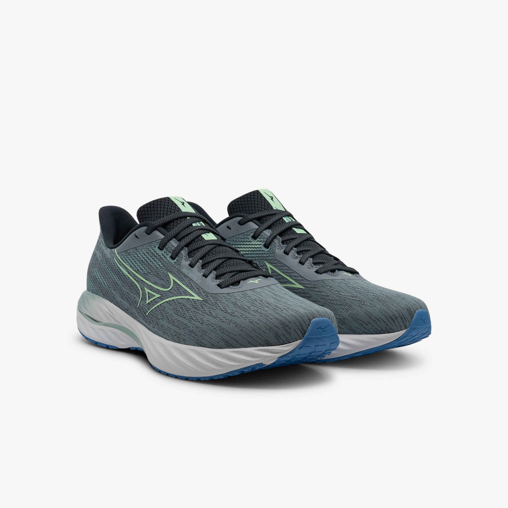 Side view of Mizuno Wave Inspire 21 features anatomical Wave plate at Profeet Footwear. Men's stability shoe for overpronators seeking comfort and support.