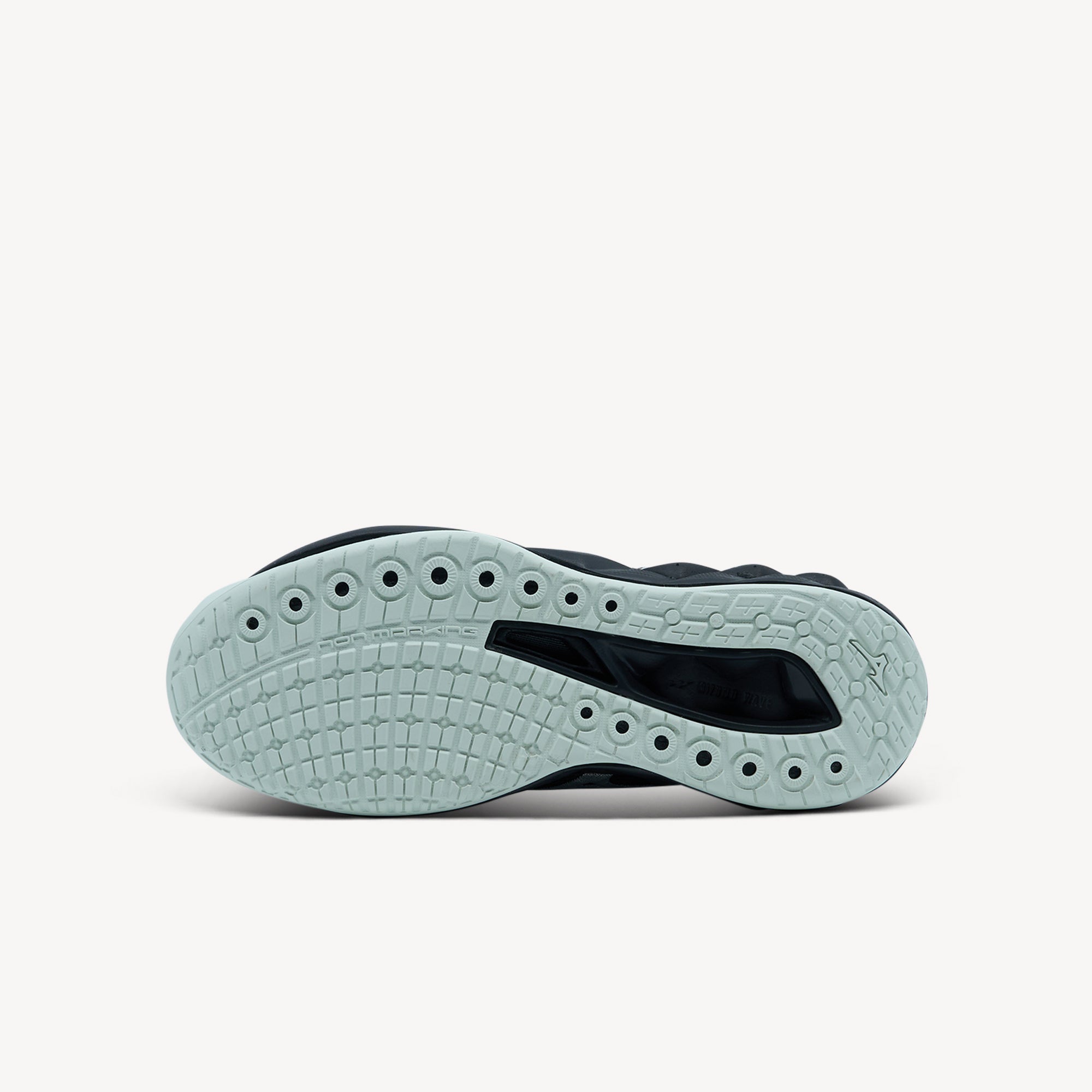 Outsole view of Mizuno Wave Luminous 3 NB. Full contact outsole enhances protection underfoot with X10 carbon rubber for outstanding durability. Shop now at Profeet Footwear.