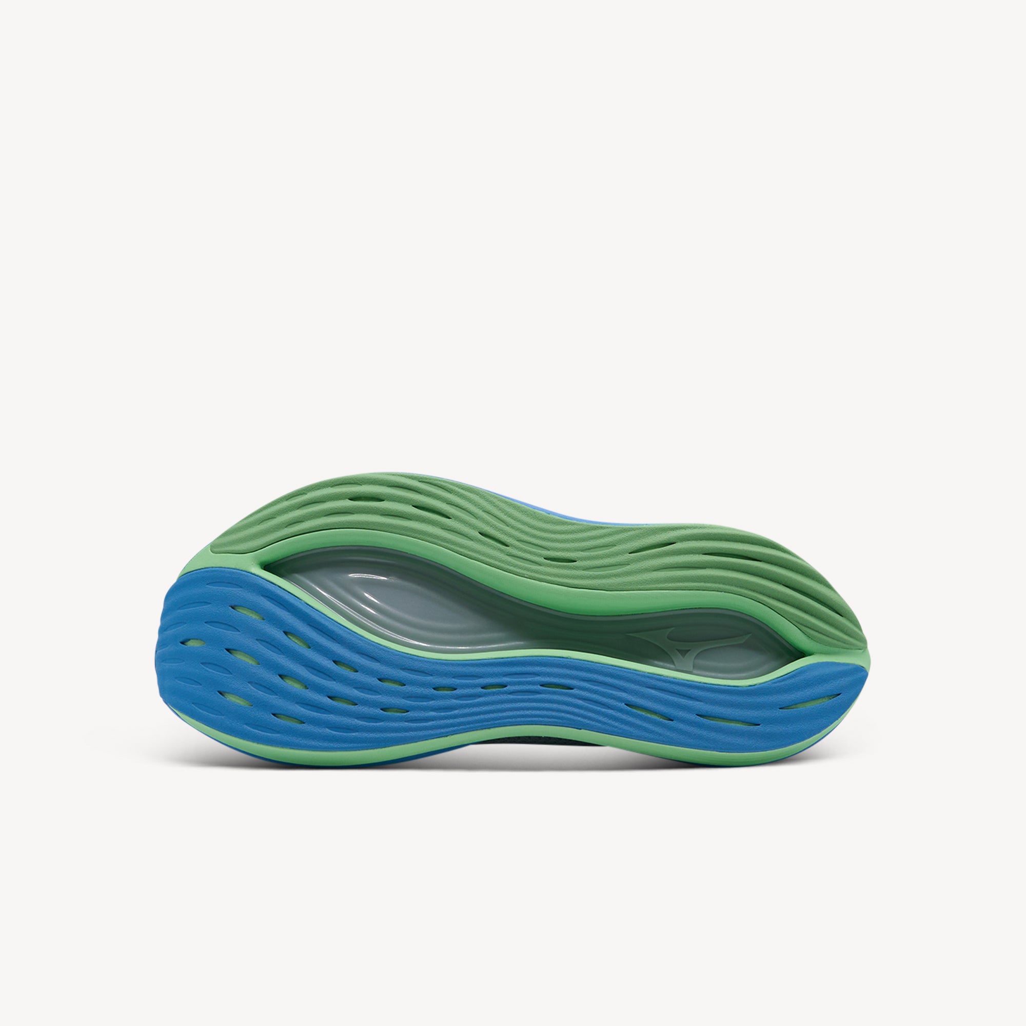 Outsole view of Mizuno Neo Vista. X10 rubber outsole with BLOOM algae and seaweed-based compound provides durable grip, sustainable materials and long-lasting traction. Shop now at Profeet Footwear.