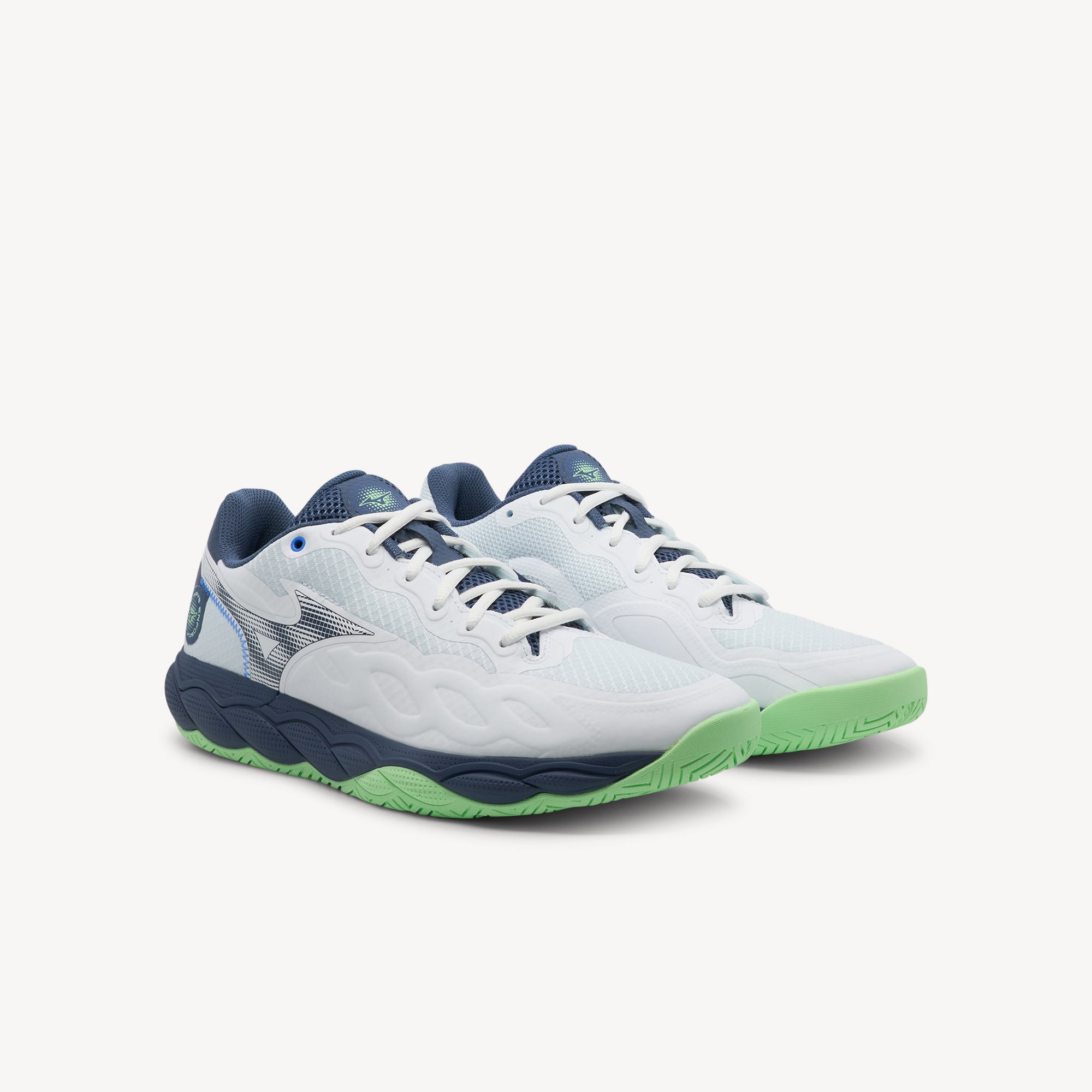Side view of Mizuno Wave Enforce Court AC features Foam Wave stability at Profeet Footwear. All-court tennis shoe for exceptional comfort and explosive performance.