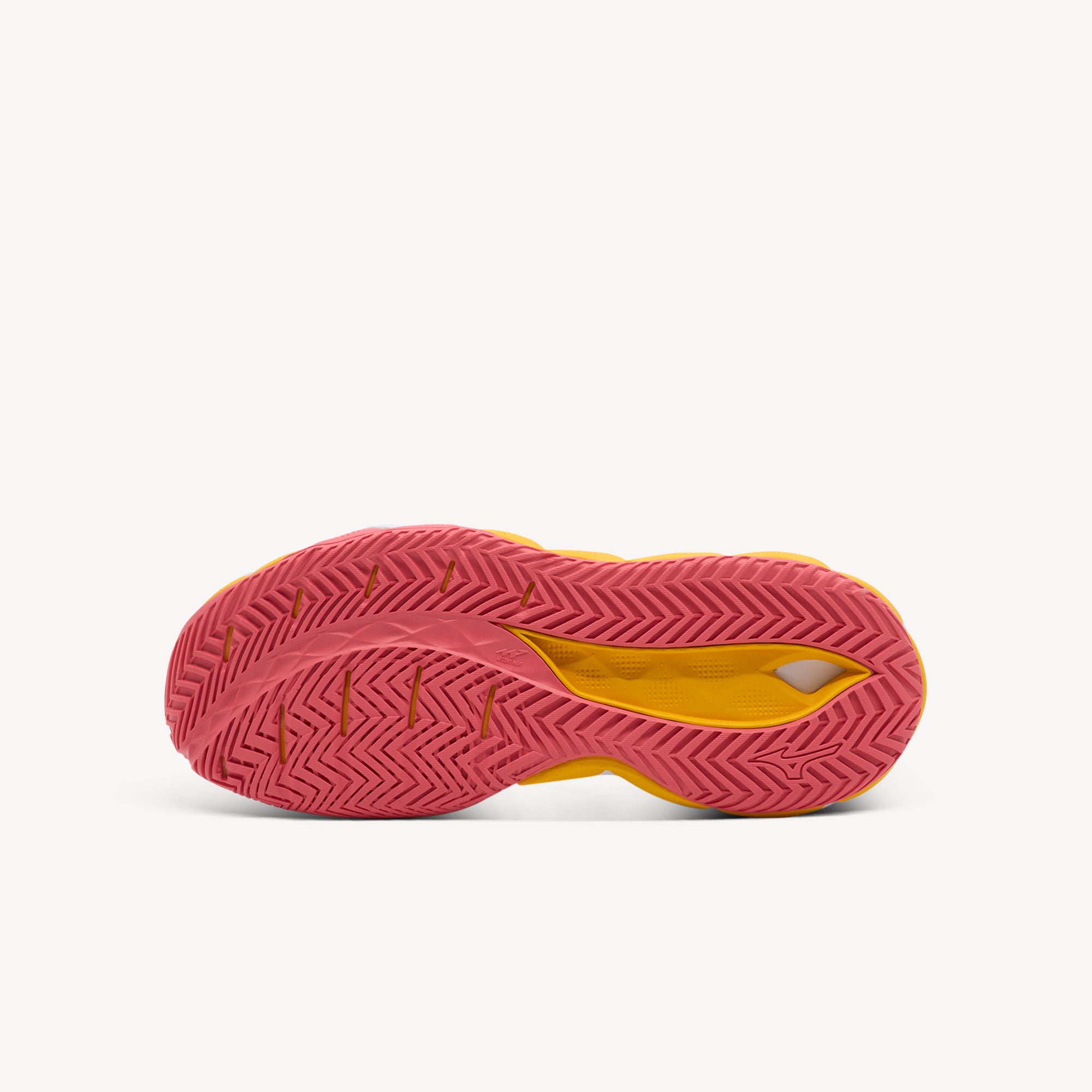 Outsole view of Mizuno Wave Enforce Tour 2 AC. DuRubber outrigger outsole with modified herringbone pattern for enhanced traction and durability. Shop now at Profeet Footwear.