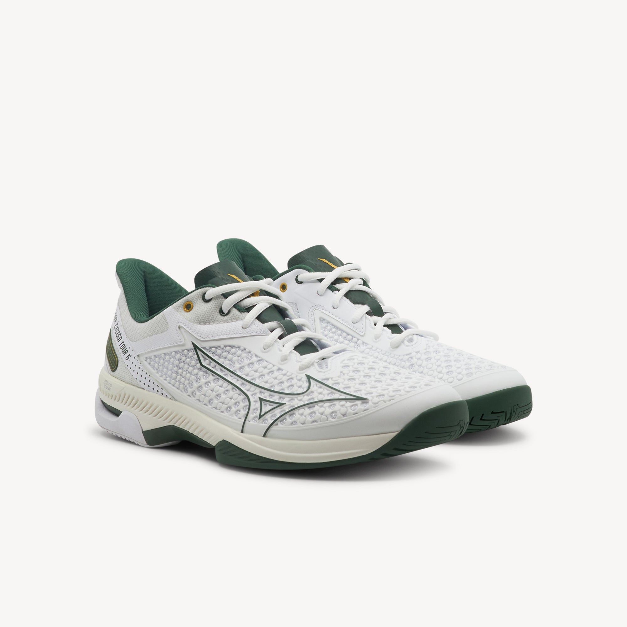 Side view of Mizuno Wave Exceed Tour 5 AC features explosive performance at Profeet Footwear. Ultra-light all-court tennis shoe with WAVE® technology for speed.