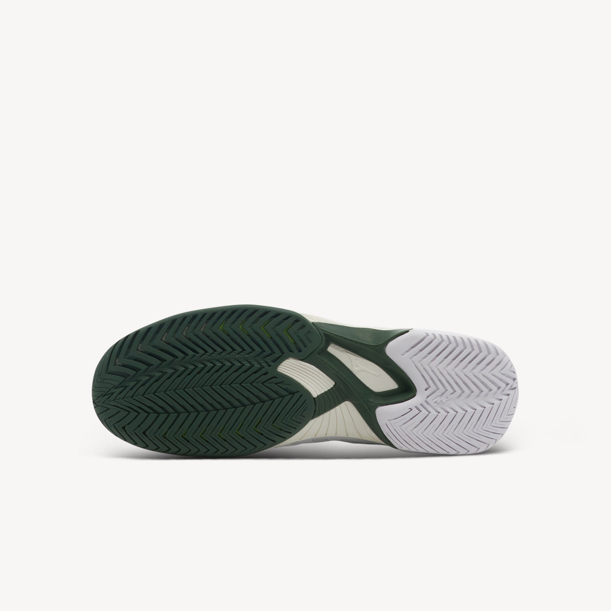 Outsole view of Mizuno Wave Exceed Tour. DuRubber Outsole provides durable carbon rubber construction allowing longer wear in high-impact areas whilst maintaining traction and controlled slide capability.