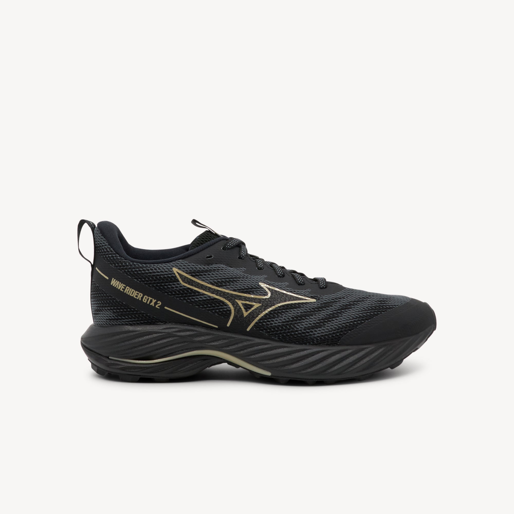 Mizuno Wave Rider GTX 2 features Gore-Tex technology at Profeet Footwear. Women's waterproof shoe for all-weather running with ENERZY NXT cushioning.