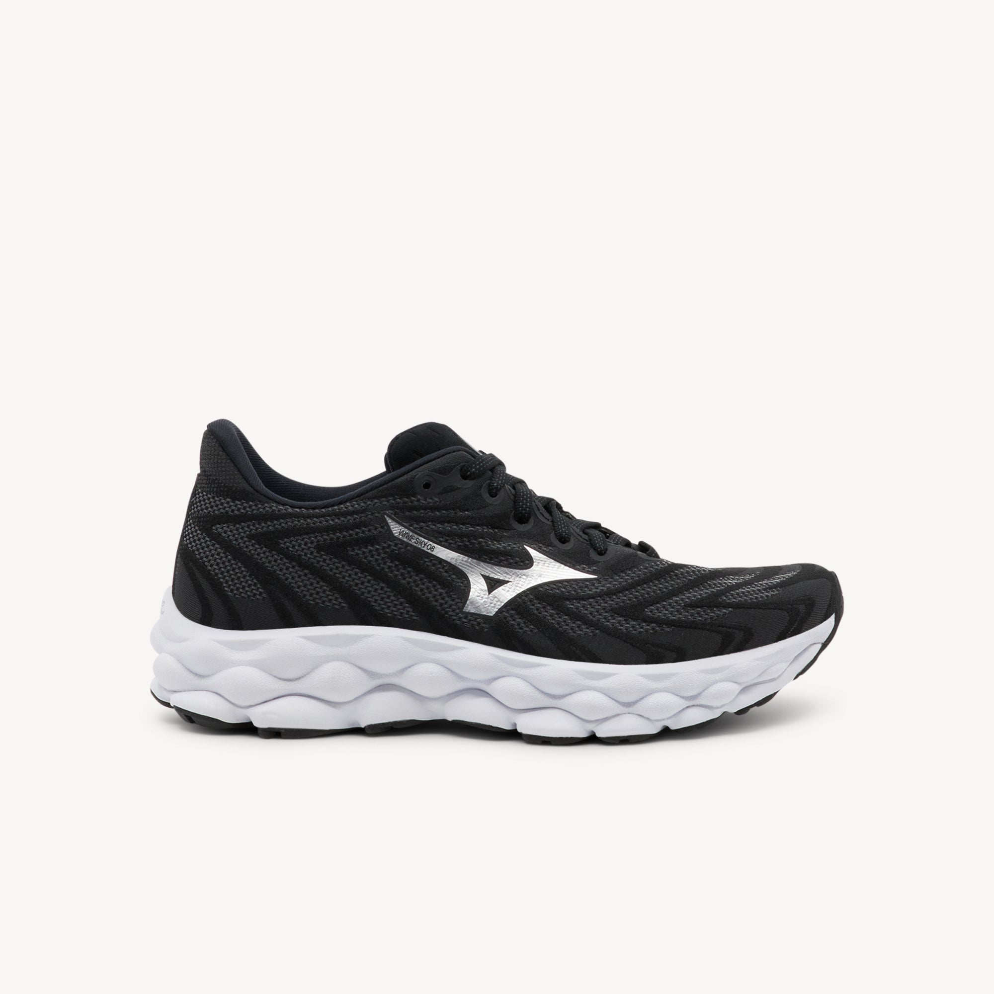 Mizuno Wave Sky 8 features Foam Wave technology at Profeet Footwear. Women's cushioned trainer for floating comfort and responsive daily running.