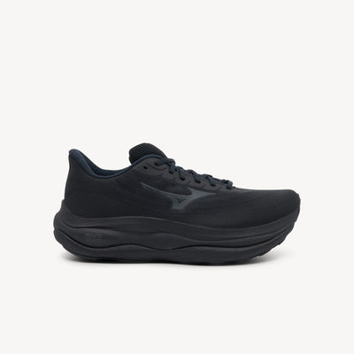 Mizuno Wave Sky 9 features nitrogen-infused cushioning at Profeet Footwear. Black/Black Sand running shoe for long-distance comfort and daily training.