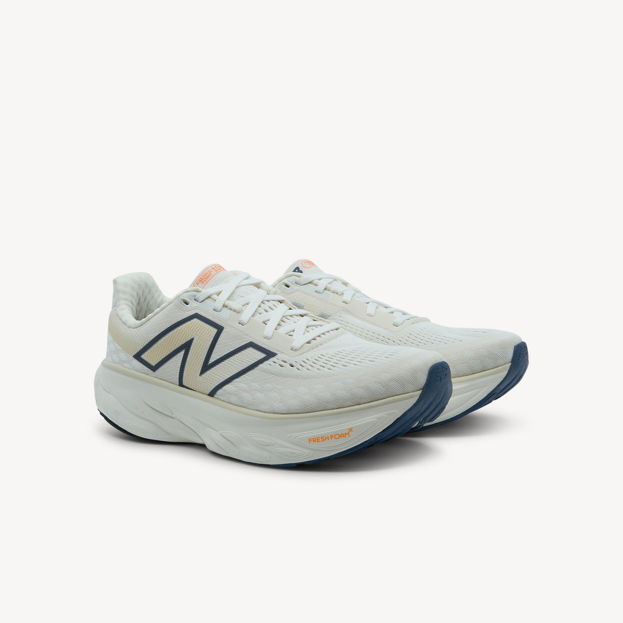 Side view of New Balance Fresh Foam X 1080 v14 Sea Salt Vintage Indigo Womens—soft, responsive Fresh Foam X cushioning and durable outsole. Shop today.