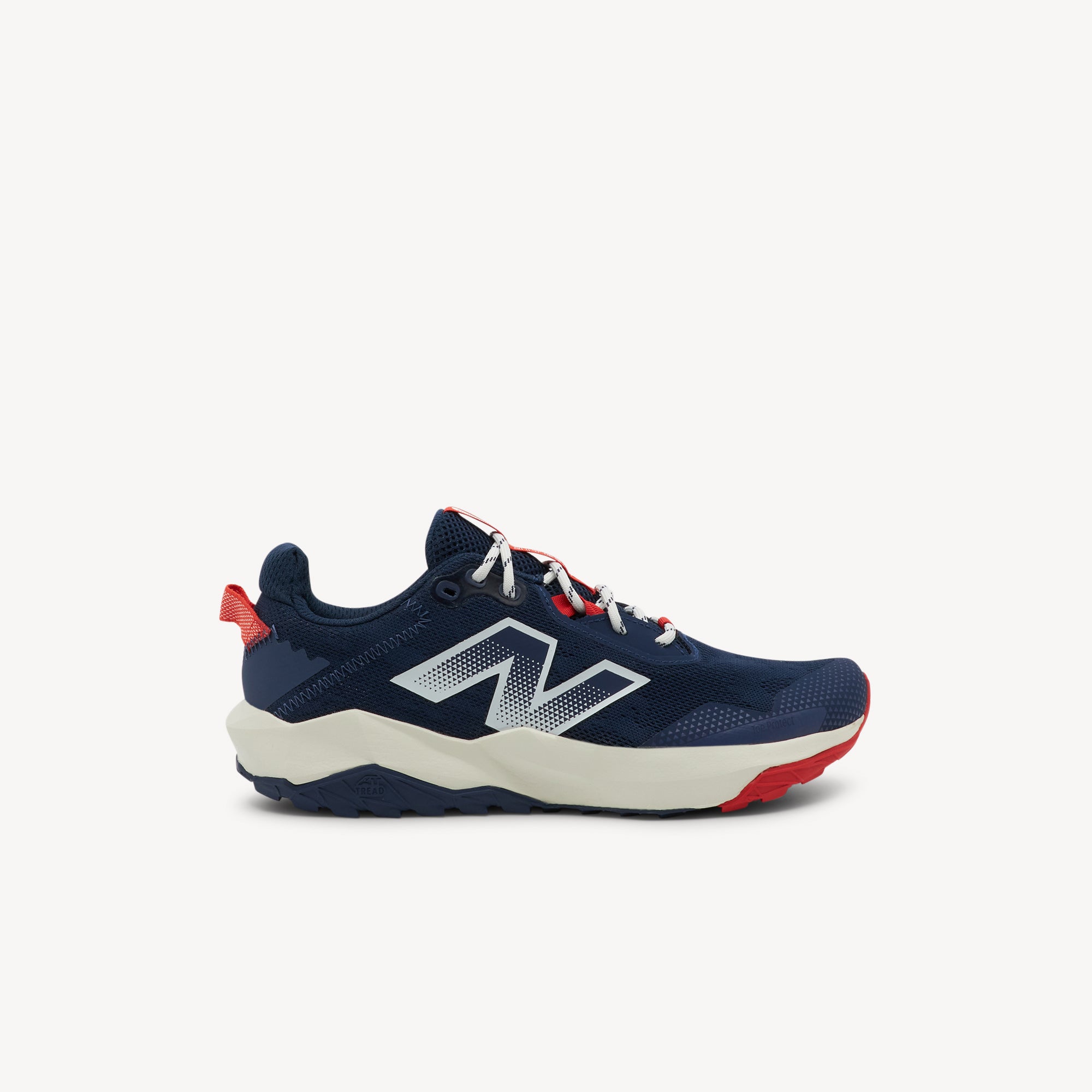 New Balance Nitrel v6 GS Kids Navy/Sea Salt features plush DynaSoft midsole, durable AT Tread traction for mixed surfaces and no‑sew overlays for active young feet.