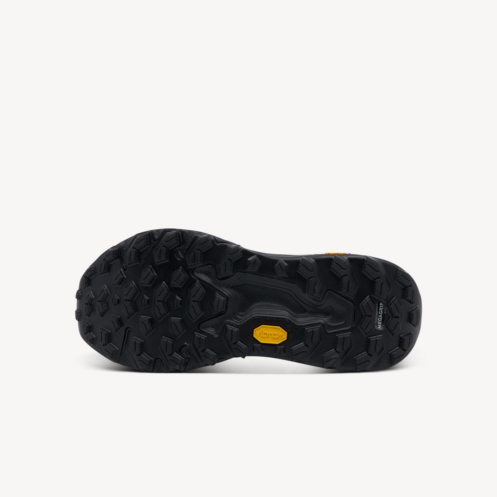 Vibram Megagrip outsole of New Balance Hierro V9 women's featuring 4.5mm multidirectional lugs for superior trail traction and grip