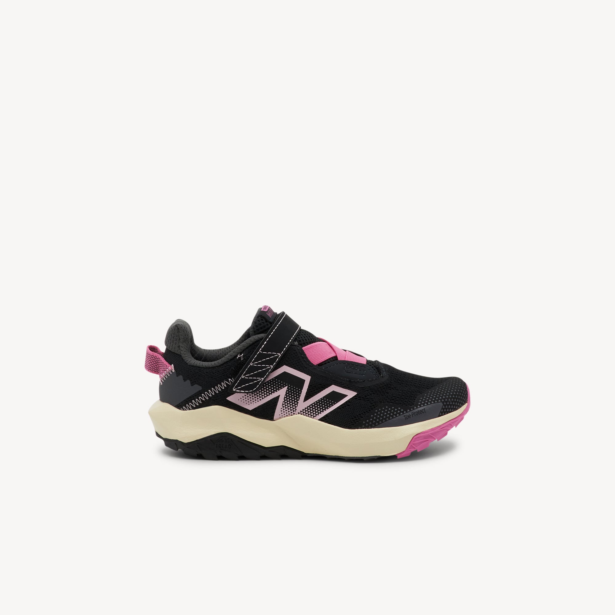 New Balance Nitrel v6 Black/Pink PS Kids features plush DynaSoft midsole, AT Tread outsole for all‑terrain fun, and breathable mesh upper. Shop now at Profeet Footwear.