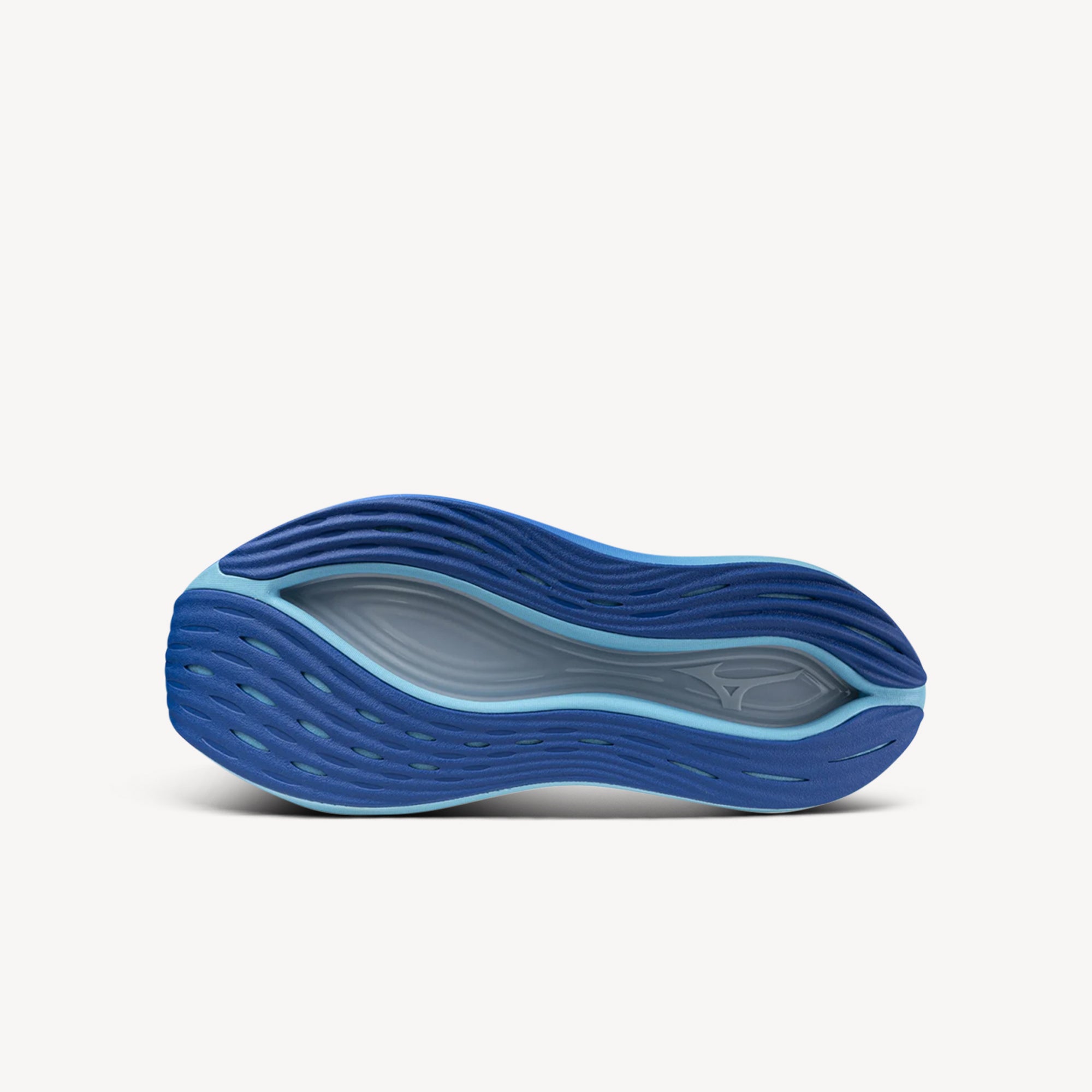Outsole view of Mizuno Neo Vista features ENERZY NXT cushioning at Profeet Footwear. Men's super trainer for lightweight performance, maximum stack and everyday speed runs.