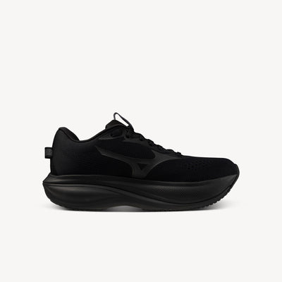 Mizuno Wave Rider 30 Black/Black women's – lightweight neutral daily trainer with ENERZY LITE+ cushioning. Shop now at ProFeet Footwear.