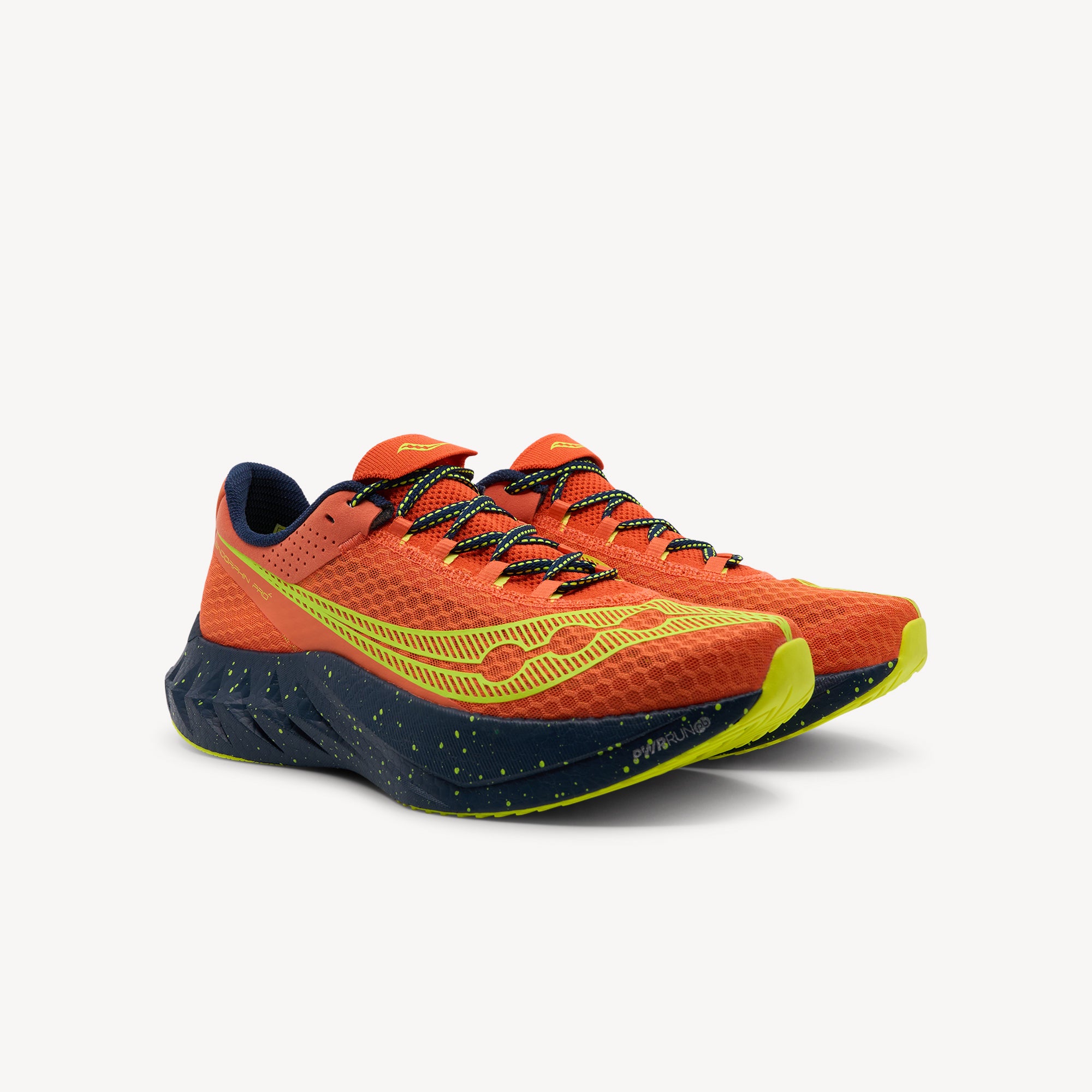 Side view of Saucony Endorphin Pro 4 features carbon plate and dual-foam midsole at Profeet Footwear. Premium marathon racing shoe for competitive runners seeking speed. Shop now.